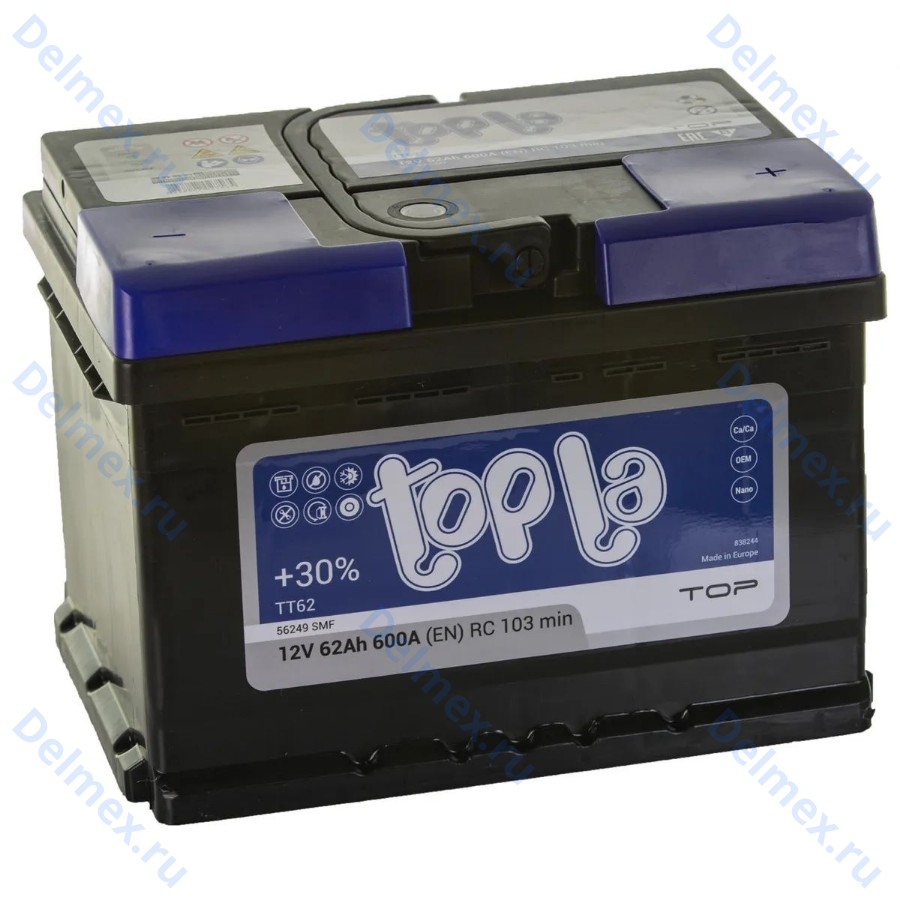 Аккумуляторная батарея TOPLA 6СТ-62L Top Sealed обратной полярности (118662)