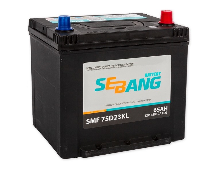 Фото Аккумуляторная батарея SEBANG 6СТ-65L SMF (75D23KL) обратной полярности