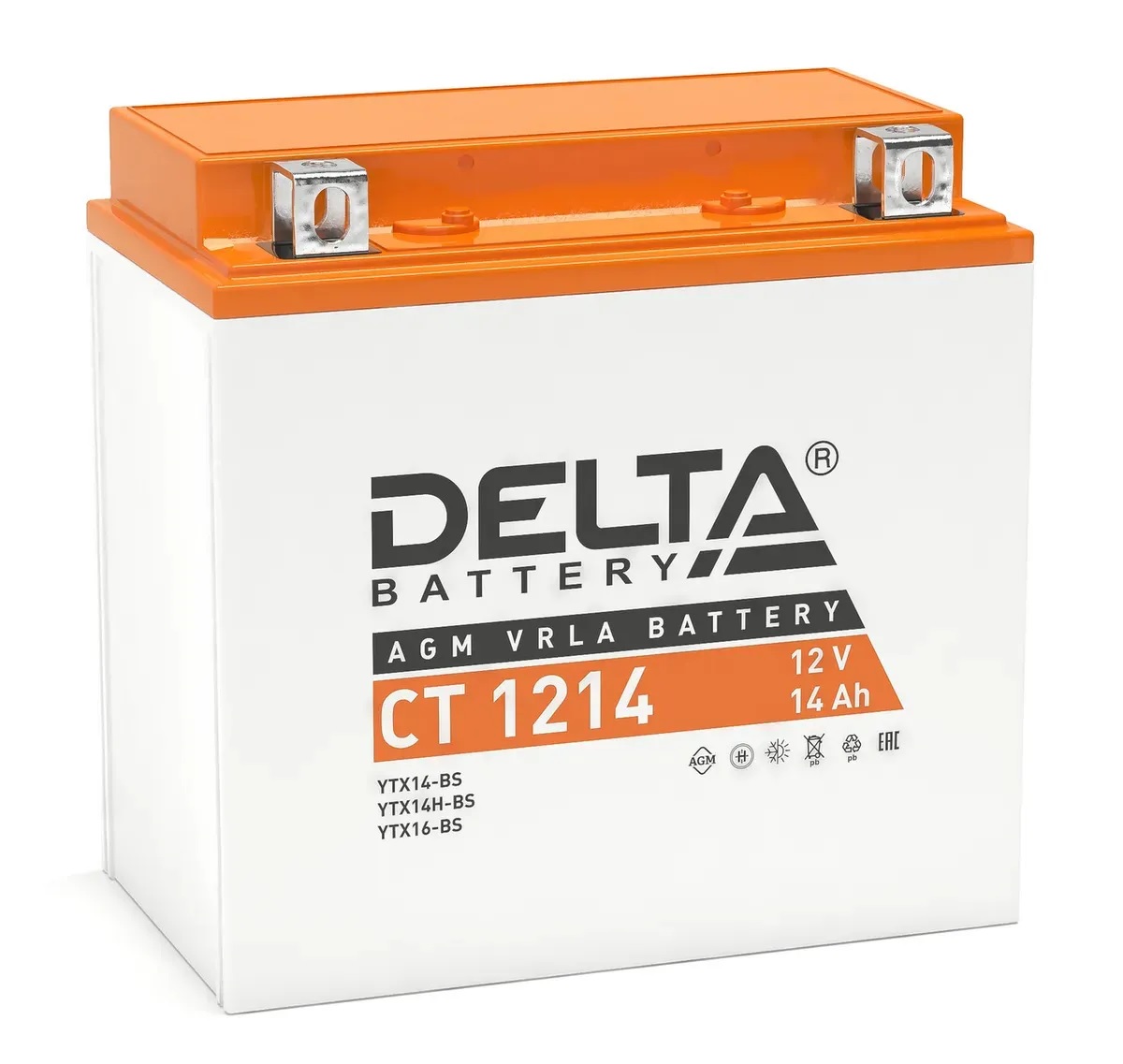 Аккумуляторная батарея DELTA СТ-1214 AGM (YTX14H-BS) прямая полярность, залитый