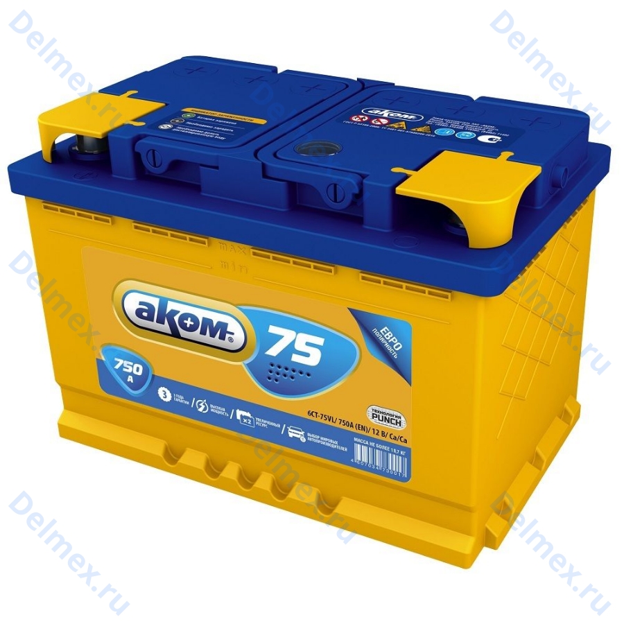 Аккумуляторная батарея АКОМ 6СТ-75L +EFB обратной полярности