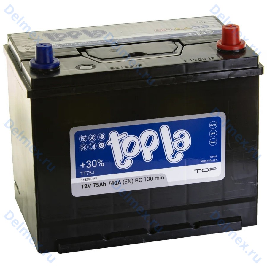 Аккумуляторная батарея TOPLA 6СТ-75L Top JIS Asia обратной полярности (118875)