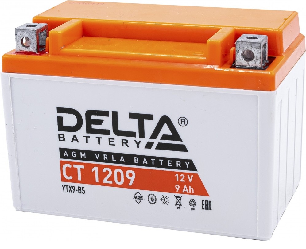 Аккумуляторная батарея DELTA СТ-1209 AGM (YTX9BS) прямая полярность, залитый
