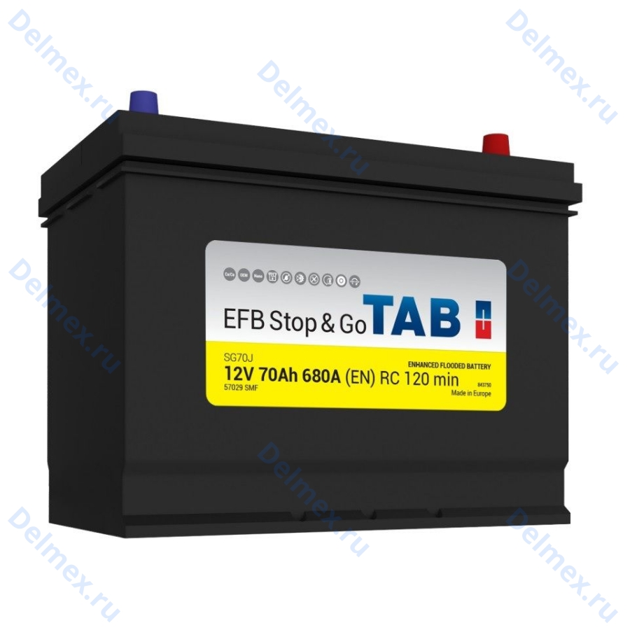 Аккумуляторная батарея TAB 6СТ-70L POLAR JIS EFB Stop&Go обратной полярности Азия (212270)