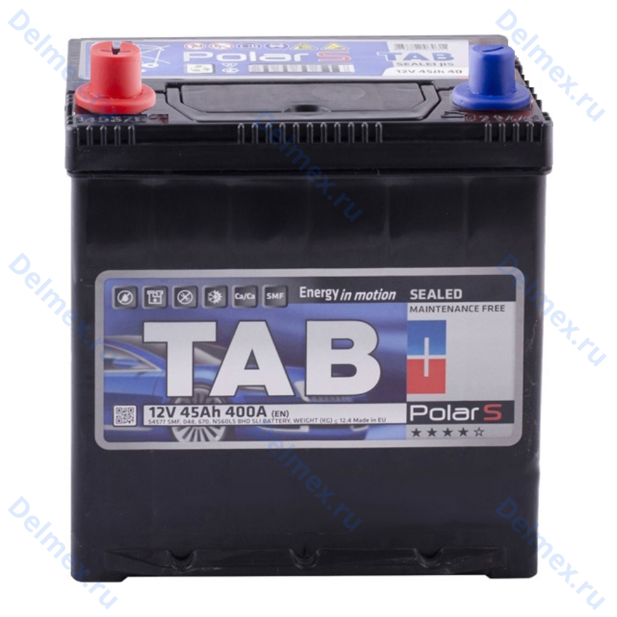 Аккумуляторная батарея TAB 6СТ-45L POLAR JIS MF(узкий)прямой полярности Азия тонкие клеммы (246545)