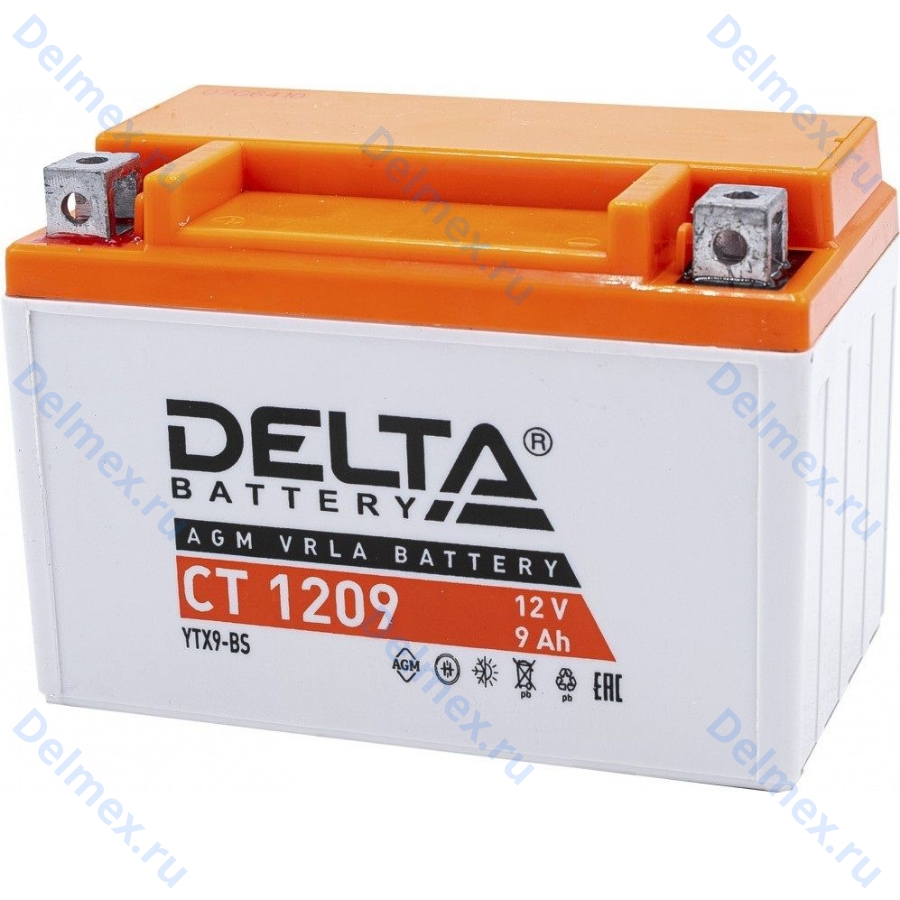 Аккумуляторная батарея DELTA СТ-1209 AGM (YTX9BS) прямая полярность, залитый