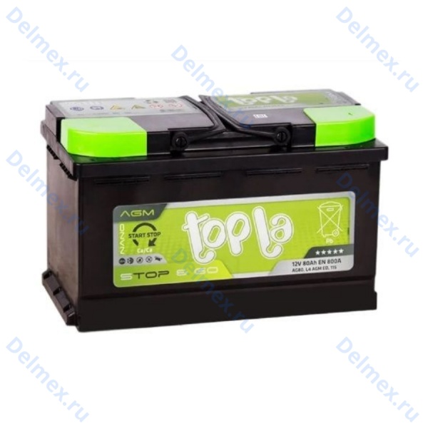 Аккумуляторная батарея TOPLA 6СТ-80L EcoDry AGM Stop&Go (L4) обратной полярности
