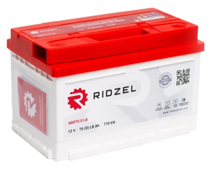 Фото Аккумуляторная батарея RIDZEL 12V 75Ah обратной полярности низкий (AB075.0LB)