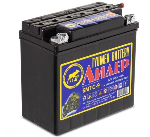 Аккумуляторная батарея Tyumen Battery 6MTC-9 Лидер вывод болт обратной полярности сухозаряженная