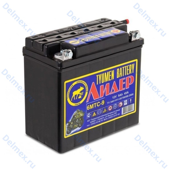 Аккумуляторная батарея Tyumen Battery 6MTC-9 Лидер вывод болт обратной полярности сухозаряженная
