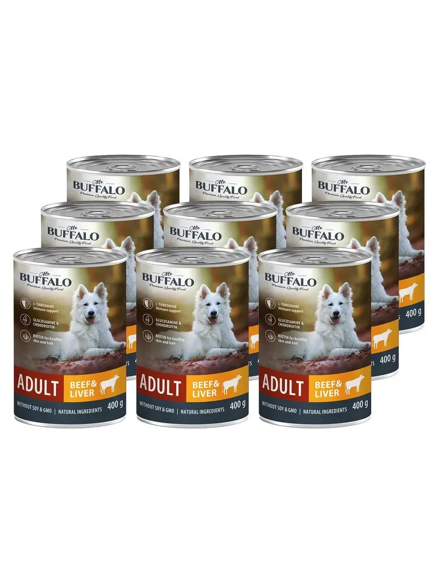 Mr.Buffalo Консервированный корм для взрослых собак с Говядиной и печенью, 400гр