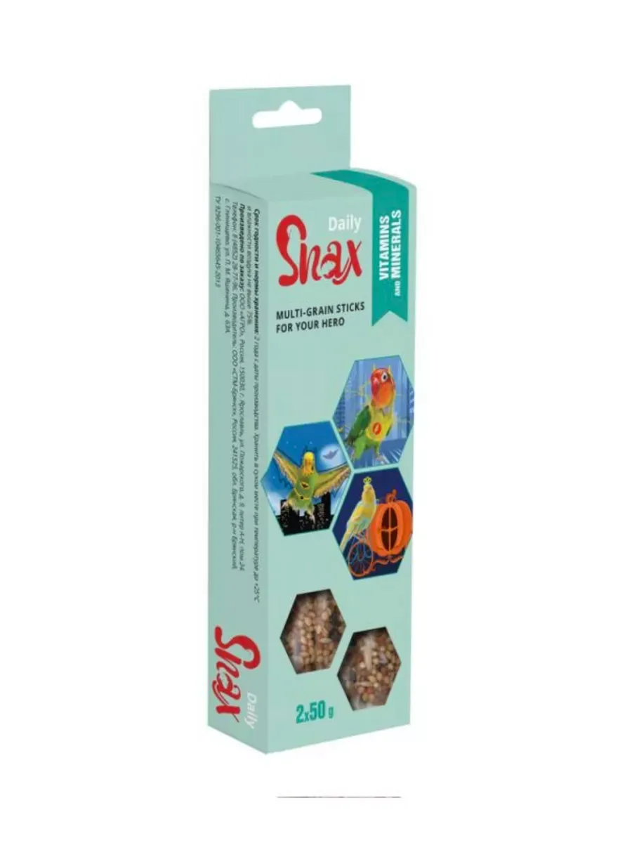 Snax Зерновые палочки для попугаев, канареек и других видов птиц с витаминами и минералами 2х50гр