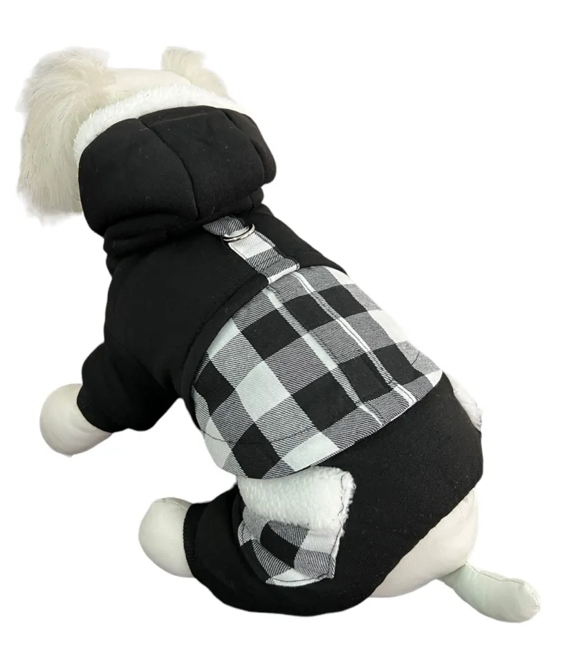 Комбинезон-шлейка "Клетка" трикотаж,синтепон черный, S