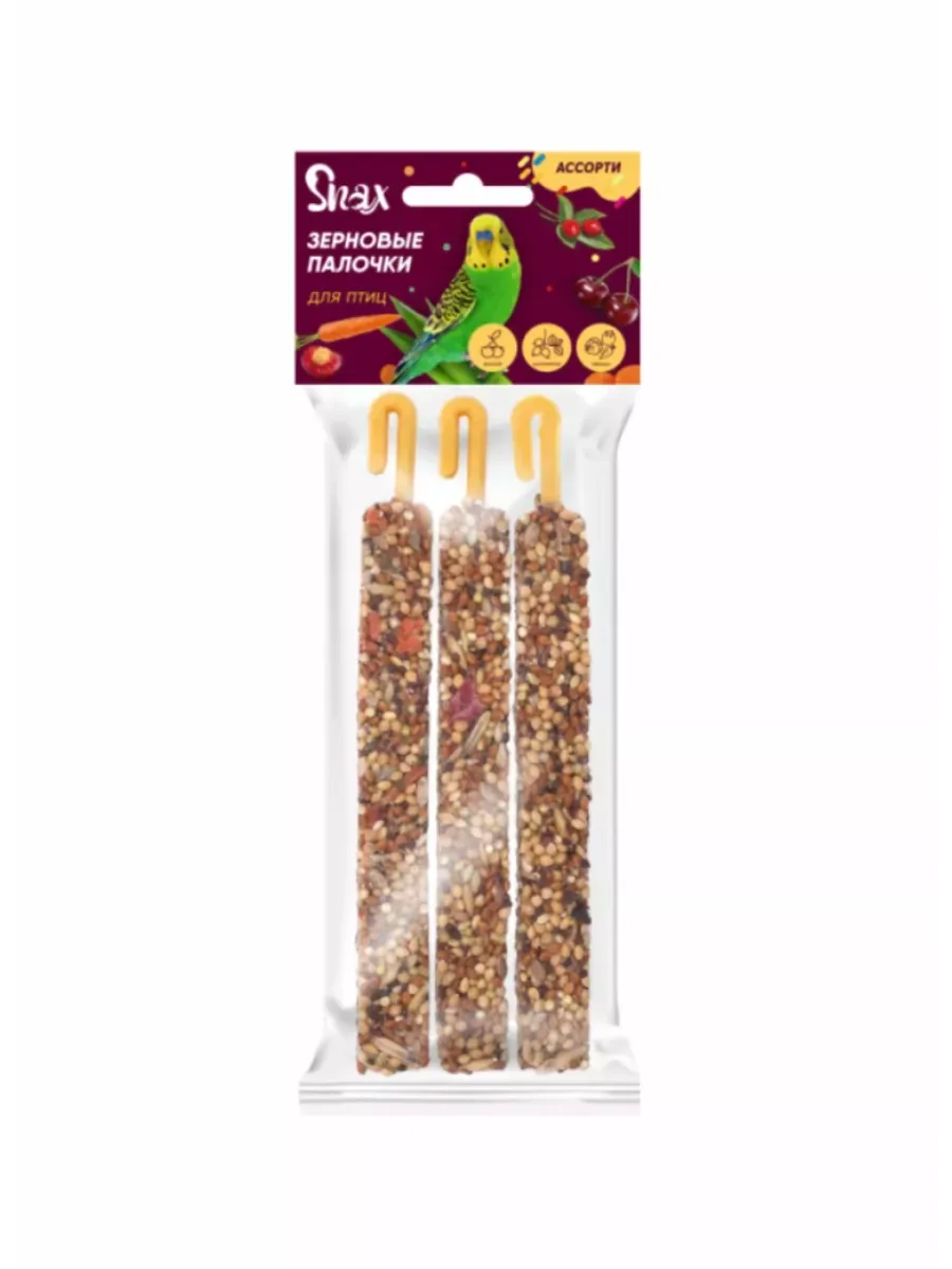 Snax Зерновые палочки для попугаев, канареек и других видов птиц с вишней 2х50гр