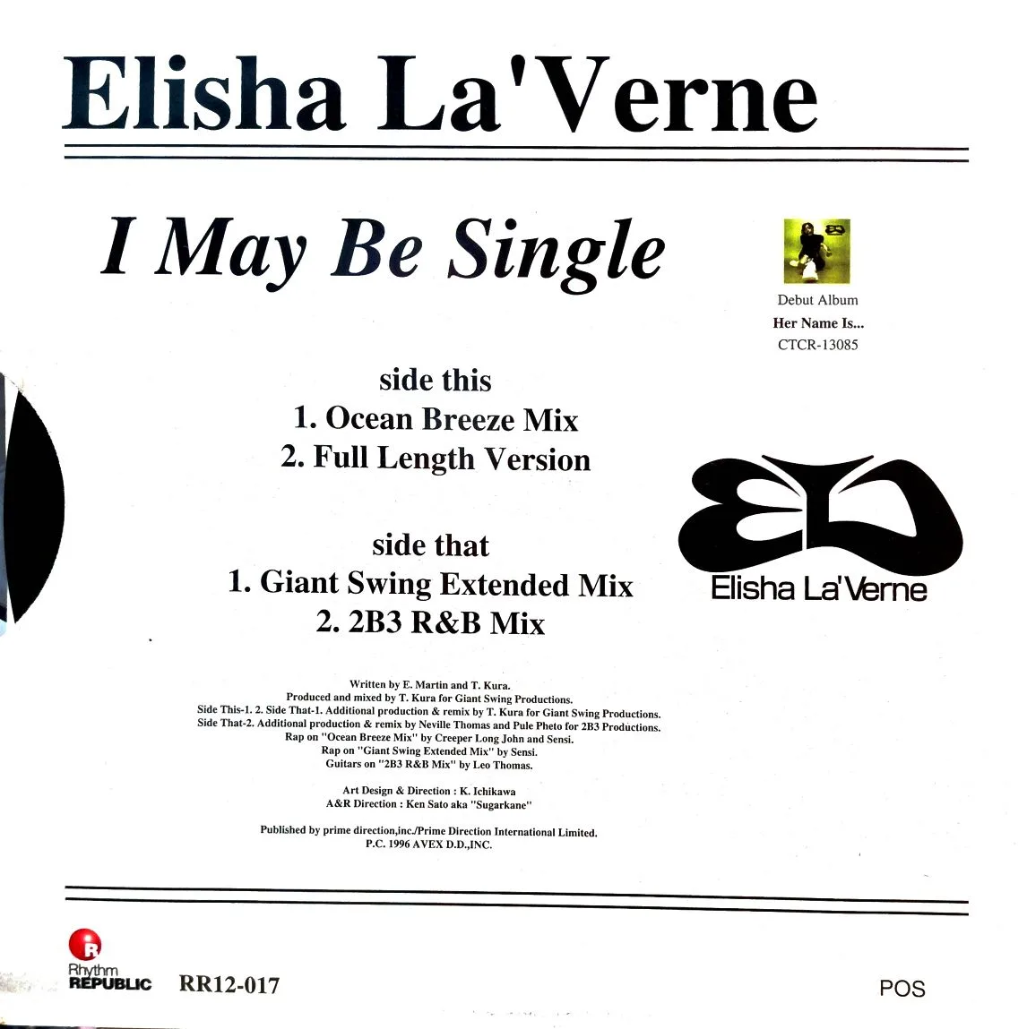 Elisha La'Verne — «I May Be Single» (12", Single, 1996) — изображение 2
