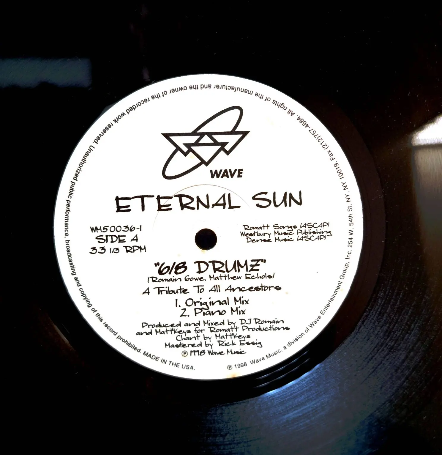Eternal Sun — 6/8 Drumz (12", Wave Music, WM50036-1, 1998) — изображение 3