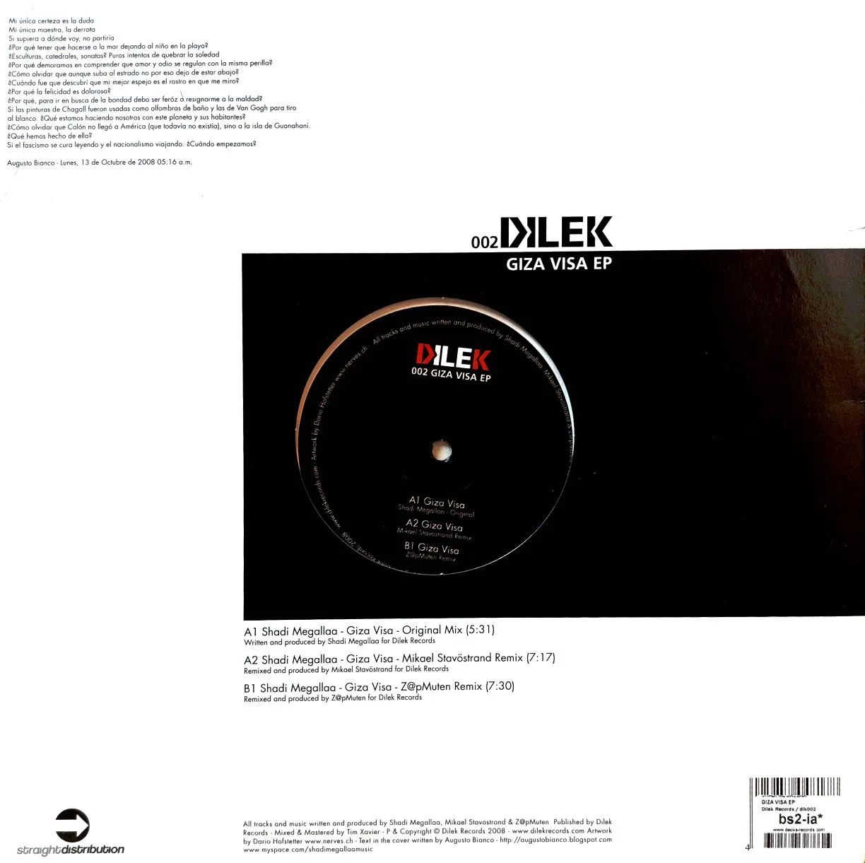 Dilek Records — Giza Visa EP (12", 002, Shadi Megallaa, 2008) — изображение 2