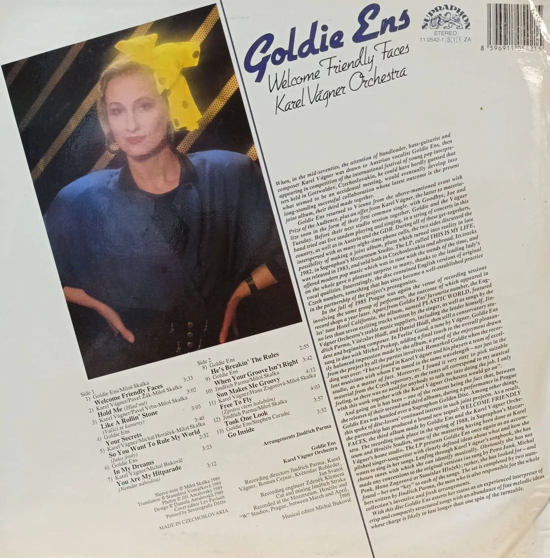 Goldie Ens, Karel Vágner Orchestra — Welcome Friendly Faces — виниловая пластинка LP, Чехословакия, 1980‑е — изображение 2