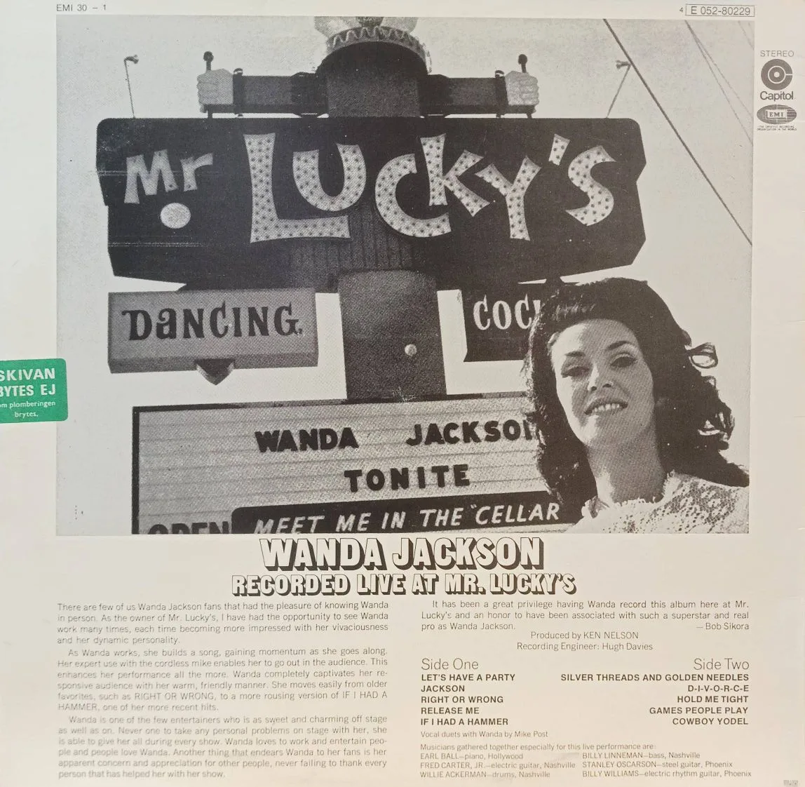 Wanda Jackson — In Person — виниловая пластинка 1LP — запись в Mr. Lucky’s, Феникс, Аризона — изображение 2