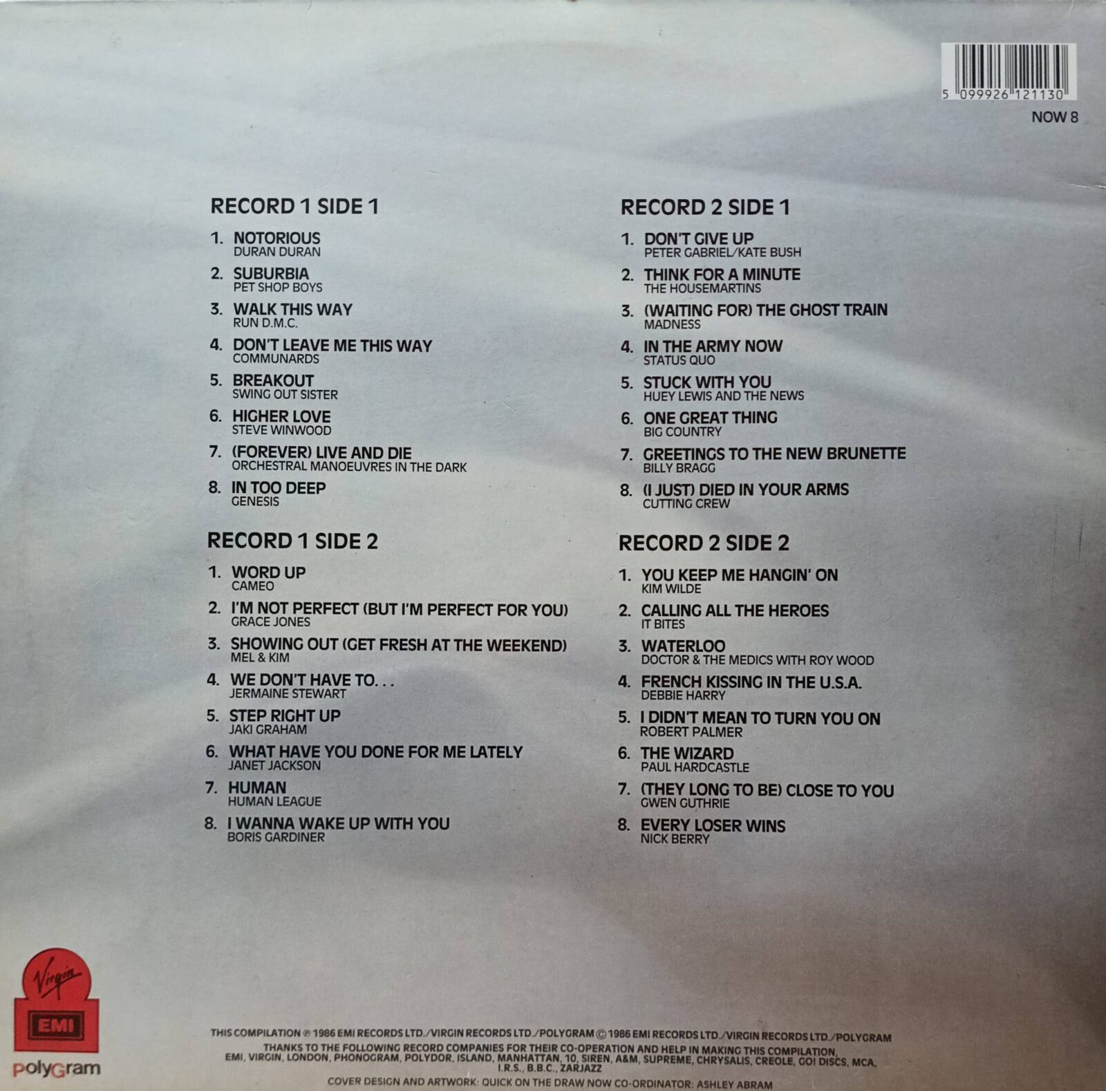 «Now That’s What I Call Music! 8» — виниловая пластинка (2LP) — Великобритания, Virgin/EMI, 1986 — 32 топовых хита — изображение 2