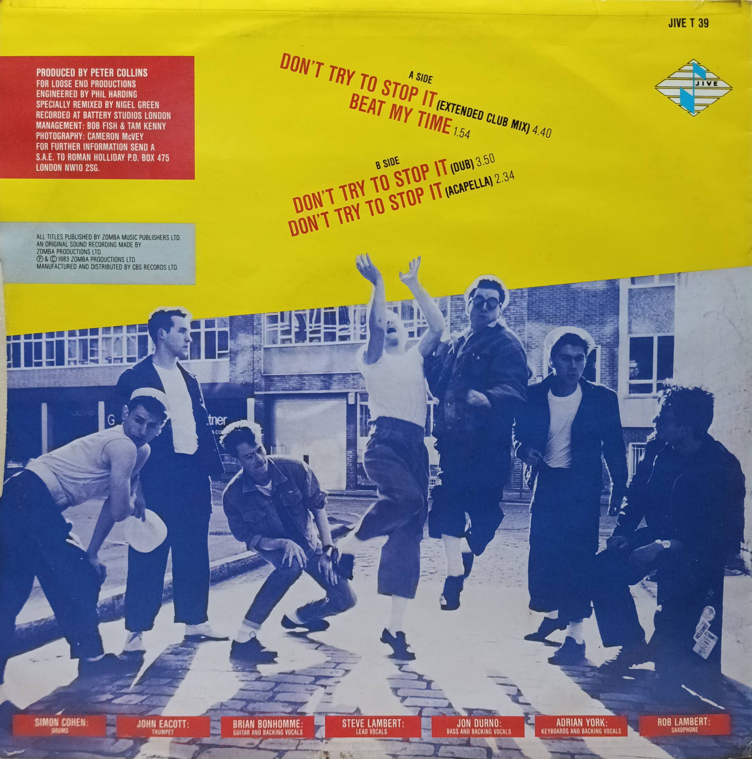 Roman Holliday — «Don’t Try To Stop It» (Extended Club Mix) — 12‑дюймовый сингл, Jive, 1983 — британский нью‑вейв‑хит с клубной энергетикой — изображение 2