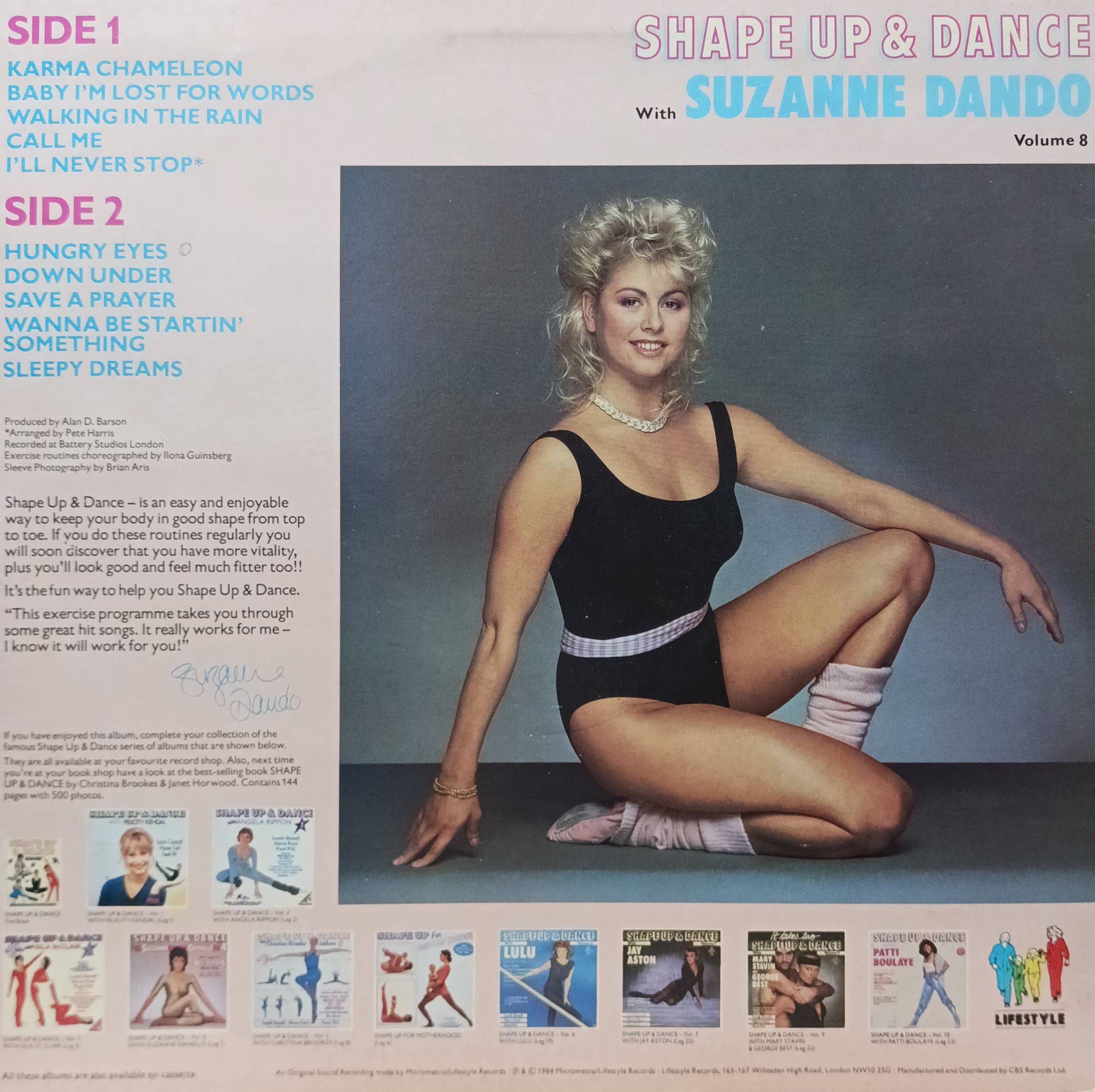 Suzanne Dando — «Shape Up & Dance Volume 8» — виниловая пластинка для аэробики — Великобритания, 1984 — Lifestyle Records (LEG 21) — изображение 2