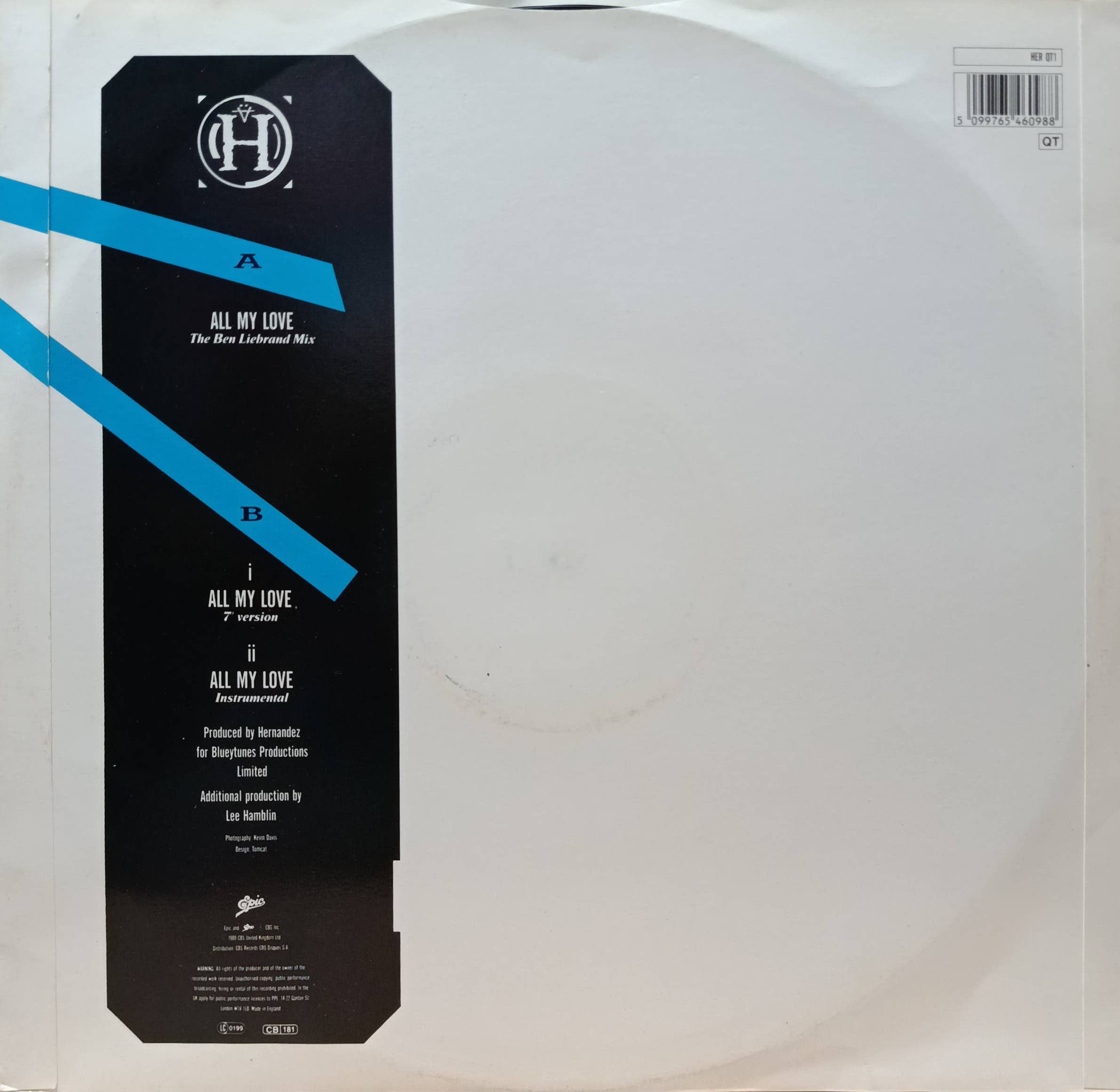 Wayne Hernandez — All My Love (The Ben Liebrand Mix) — виниловая пластинка 12" — Великобритания, 1989 — изображение 2