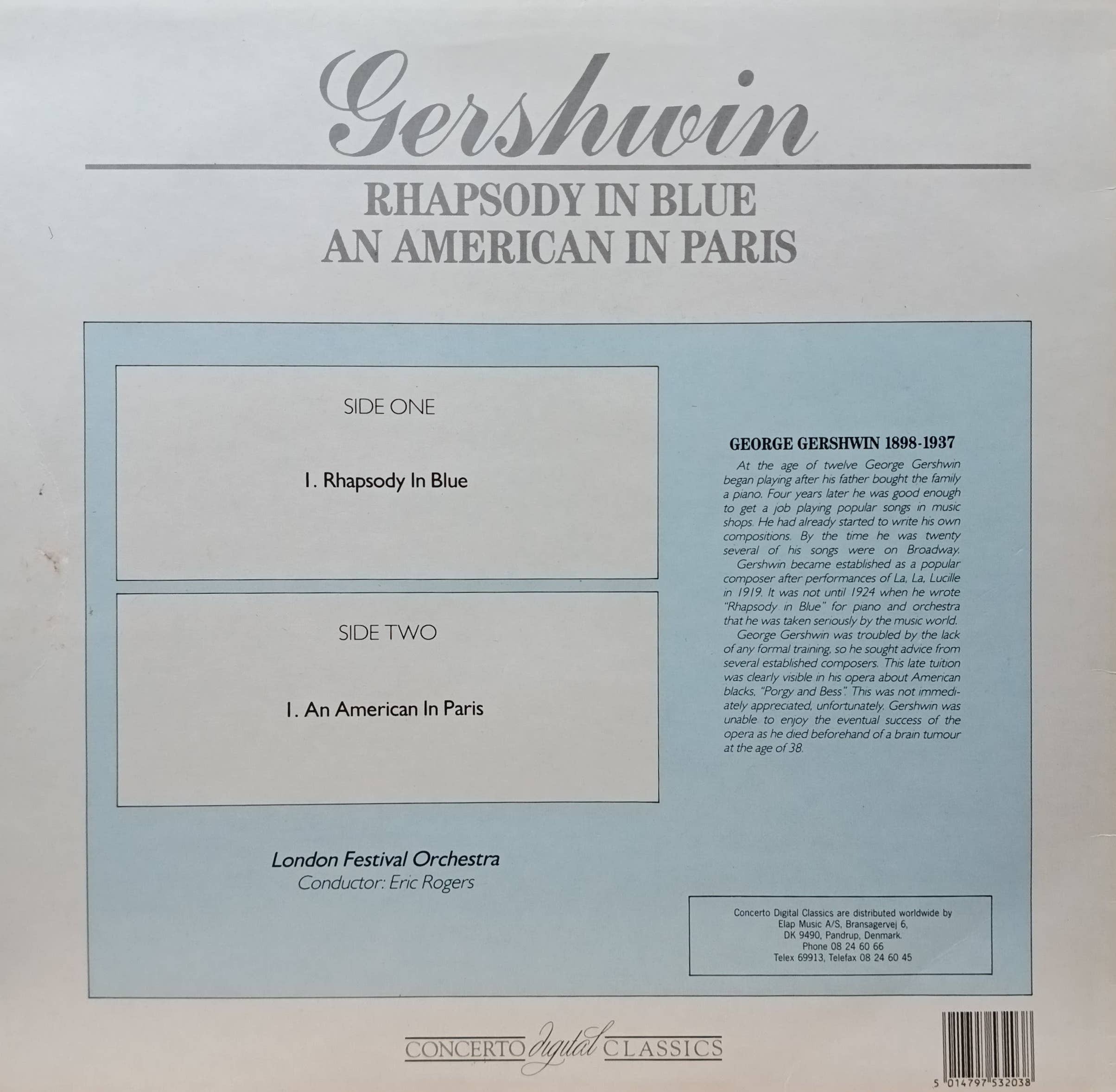 George Gershwin — Rhapsody in Blue / An American in Paris — виниловая пластинка LP — Concerto Digital Classics — изображение 2