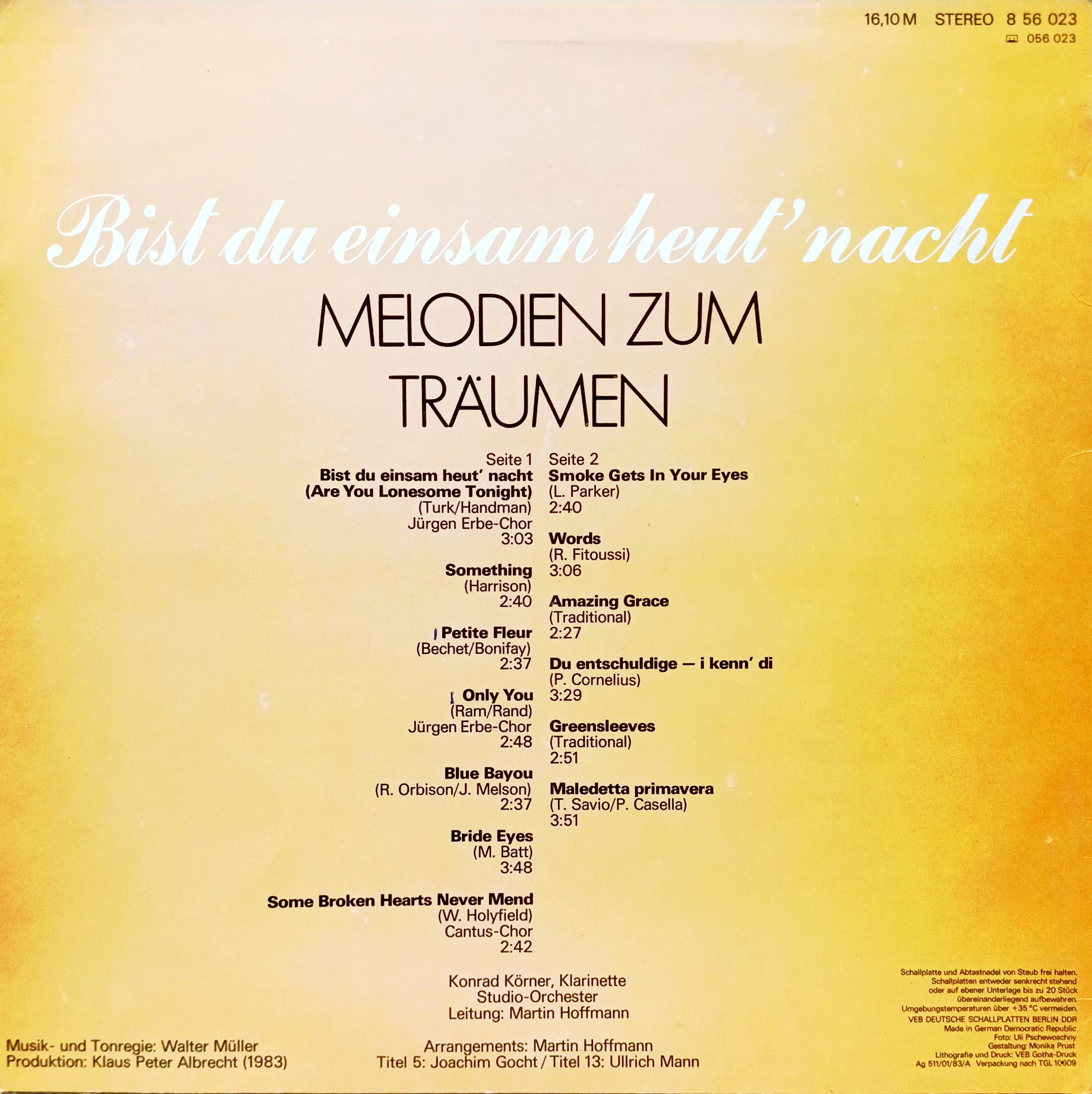 Konrad Körner, Studio‑Orchester — Bist Du Einsam Heut’nacht (Melodien Zum Träumen) — виниловая пластинка LP — ГДР, 1983 — изображение 2