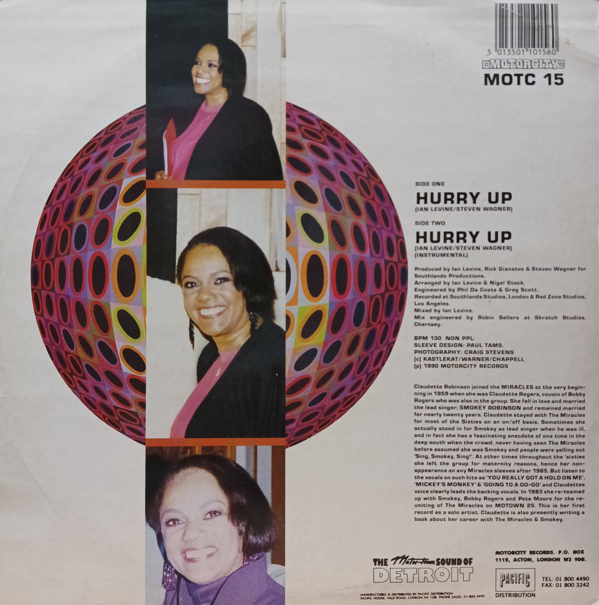 Claudette Robinson — Hurry Up! — виниловый сингл 12", Motorcity Records, 1990 — изображение 2