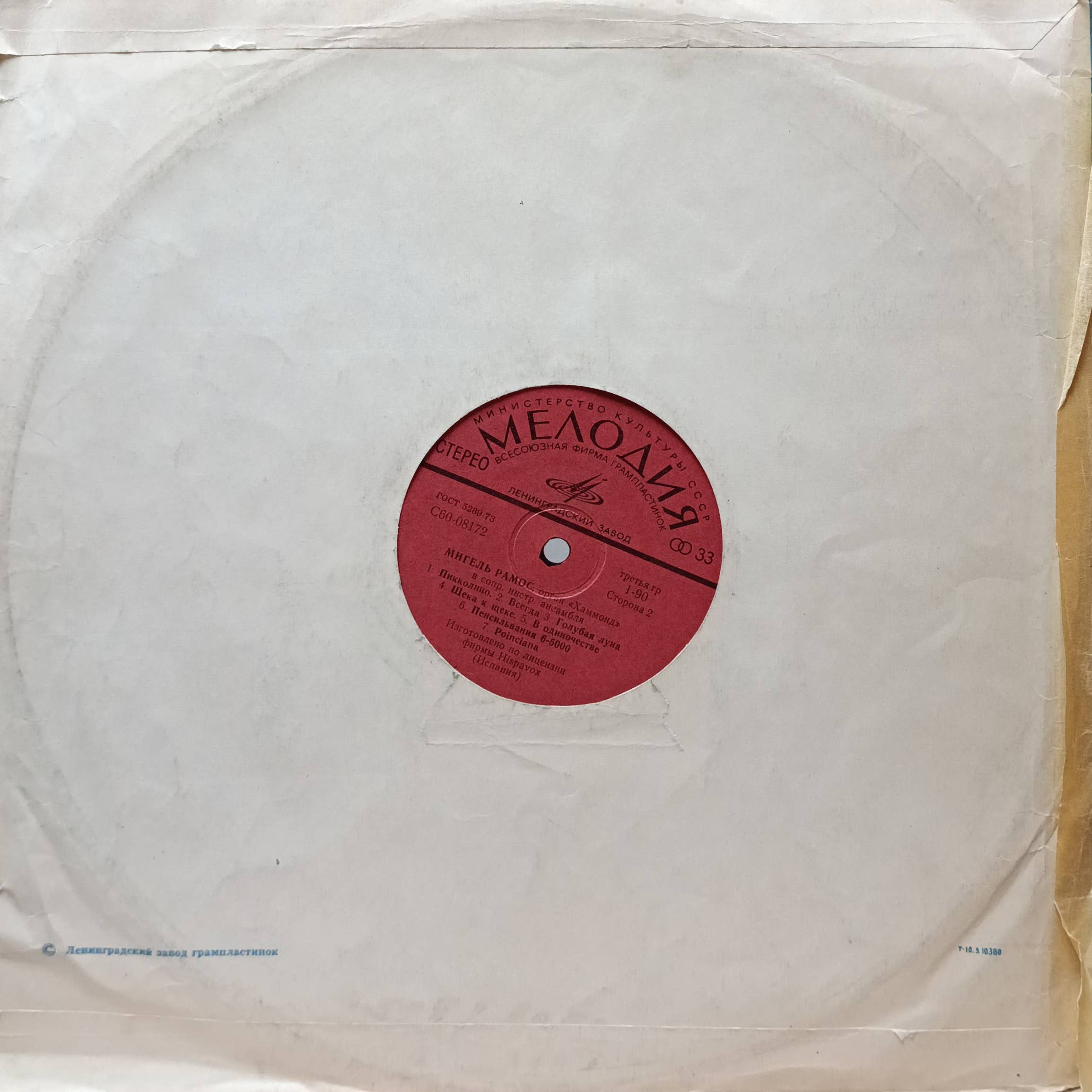 Мигель Рамос — Орган «Хаммонд» — виниловая пластинка LP — Мелодия, СССР, 1977 — изображение 2