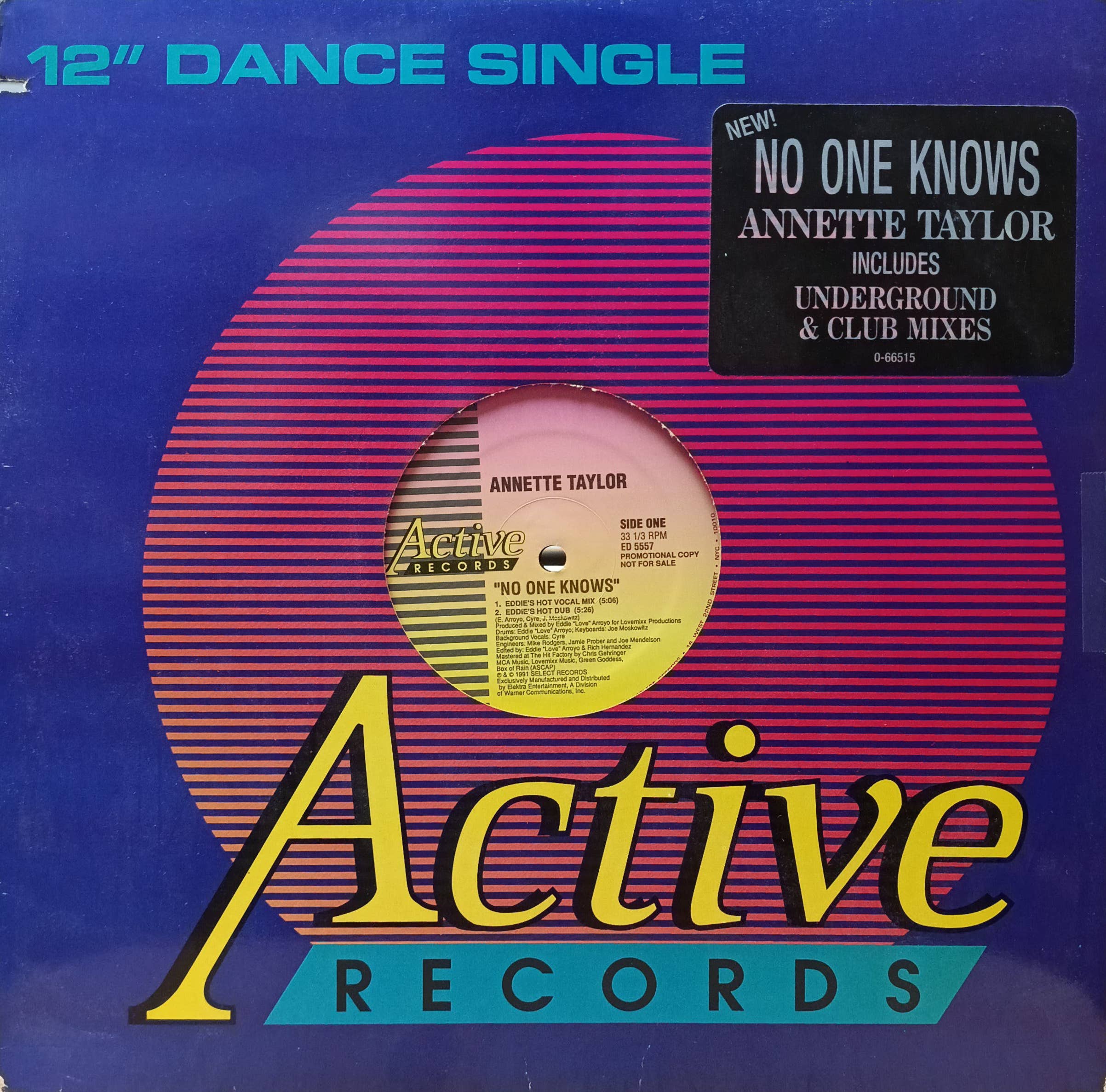 Annette Taylor — No One Knows — виниловая пластинка 12" Promo Single, Active Records, 1991