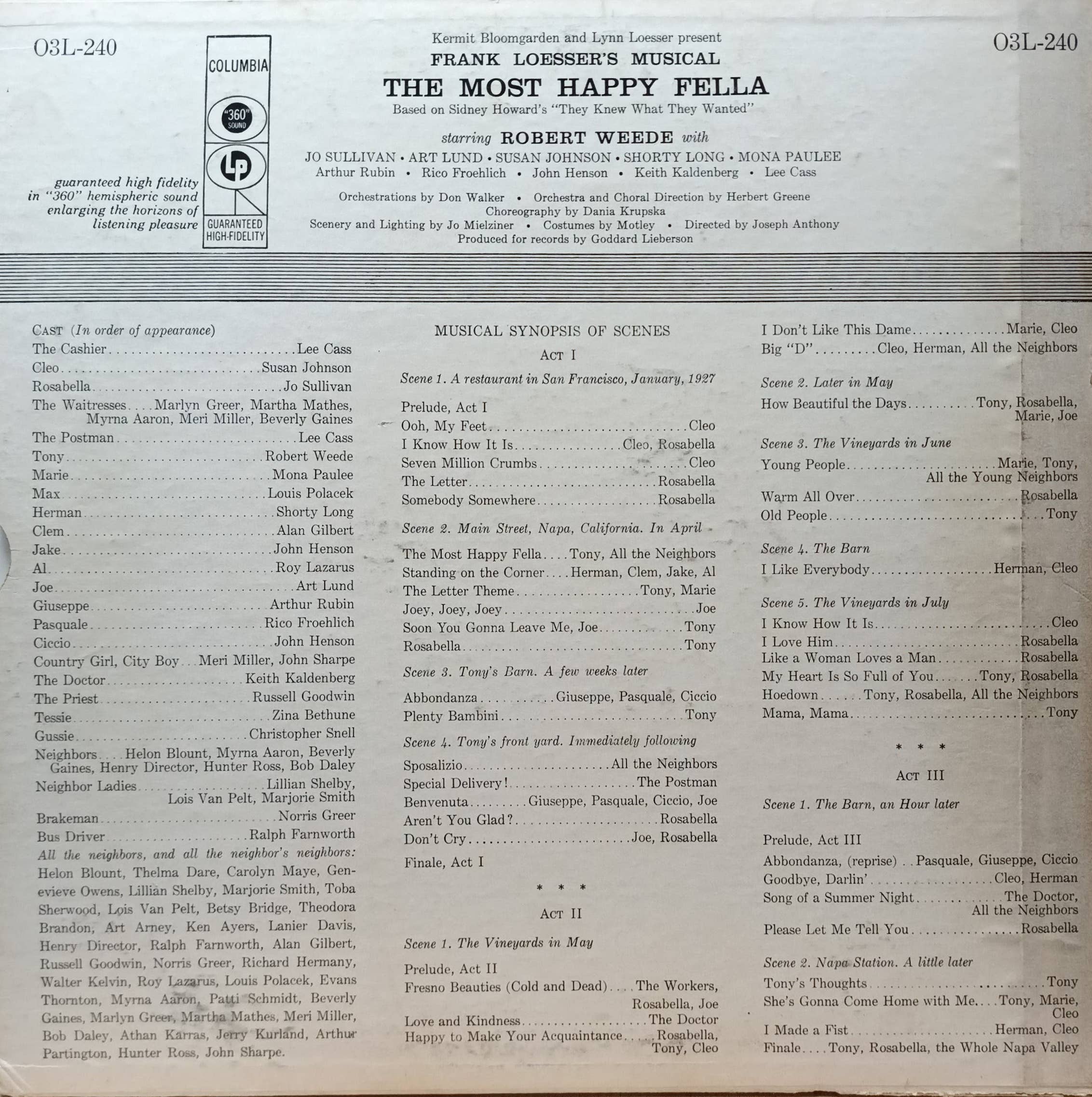 Frank Loesser’s The Most Happy Fella — Original Broadway Cast Recording (Columbia Masterworks, 1956) 3LP — изображение 2
