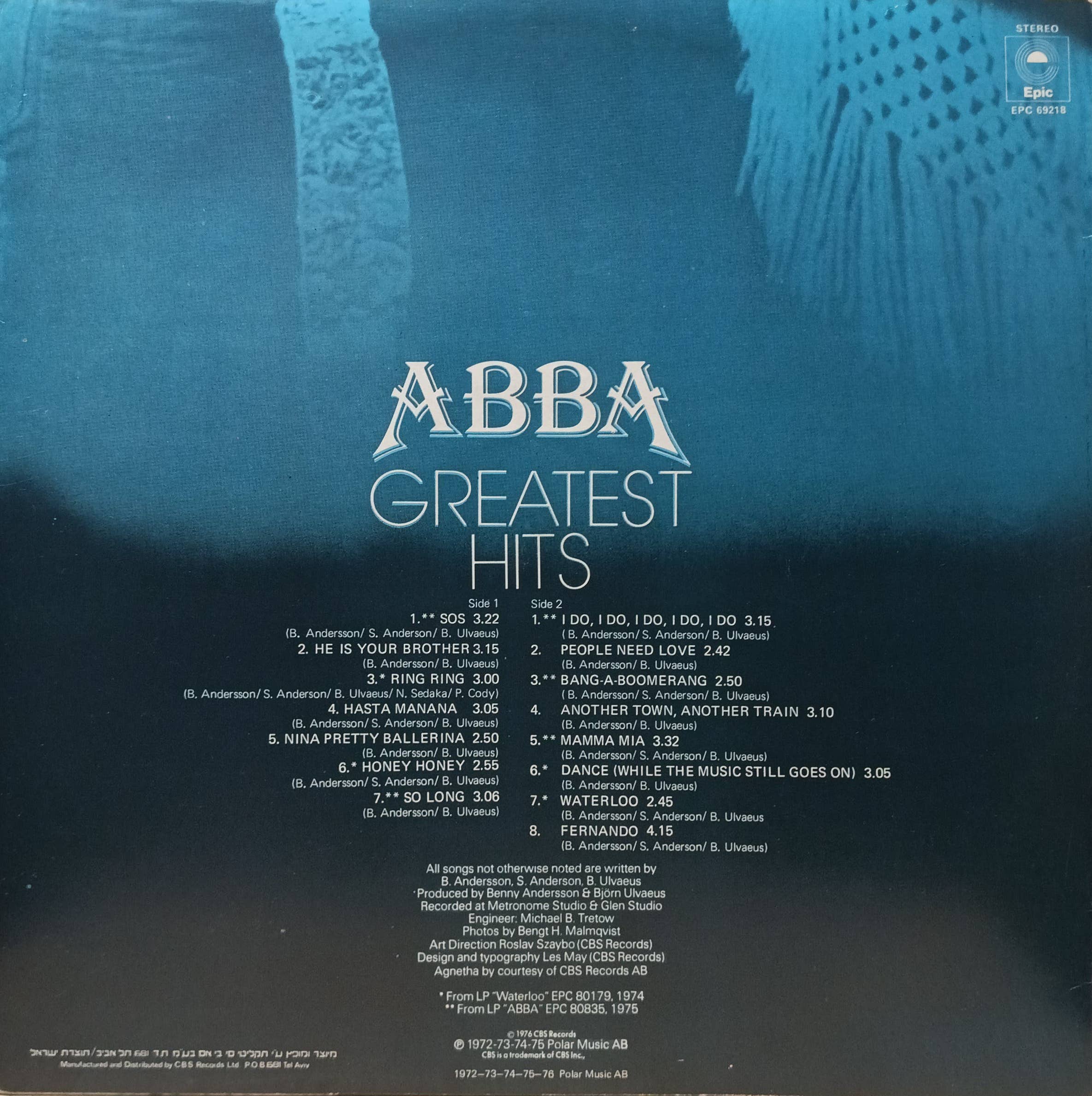 ABBA — Greatest Hits — виниловая пластинка LP, Epic, 1976 АББА — изображение 2