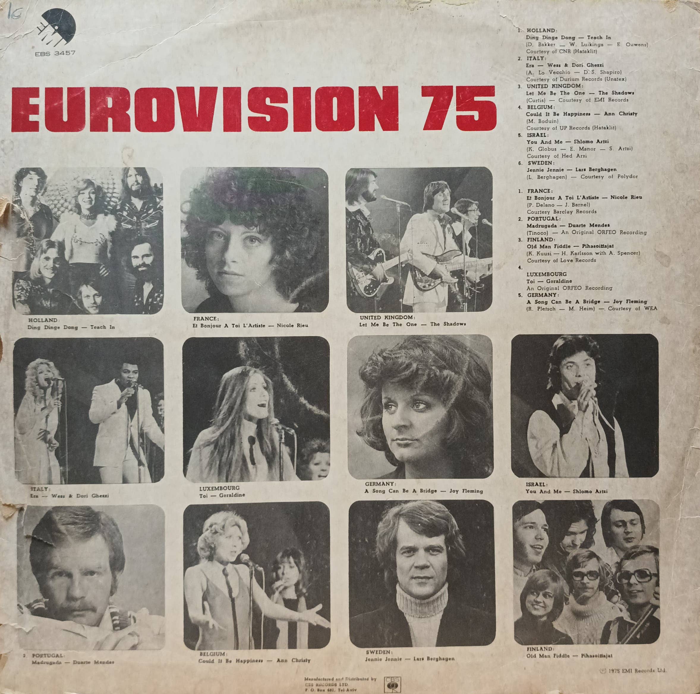 Various Artists — Eurovision 75 — виниловая пластинка LP — 1975 — изображение 2