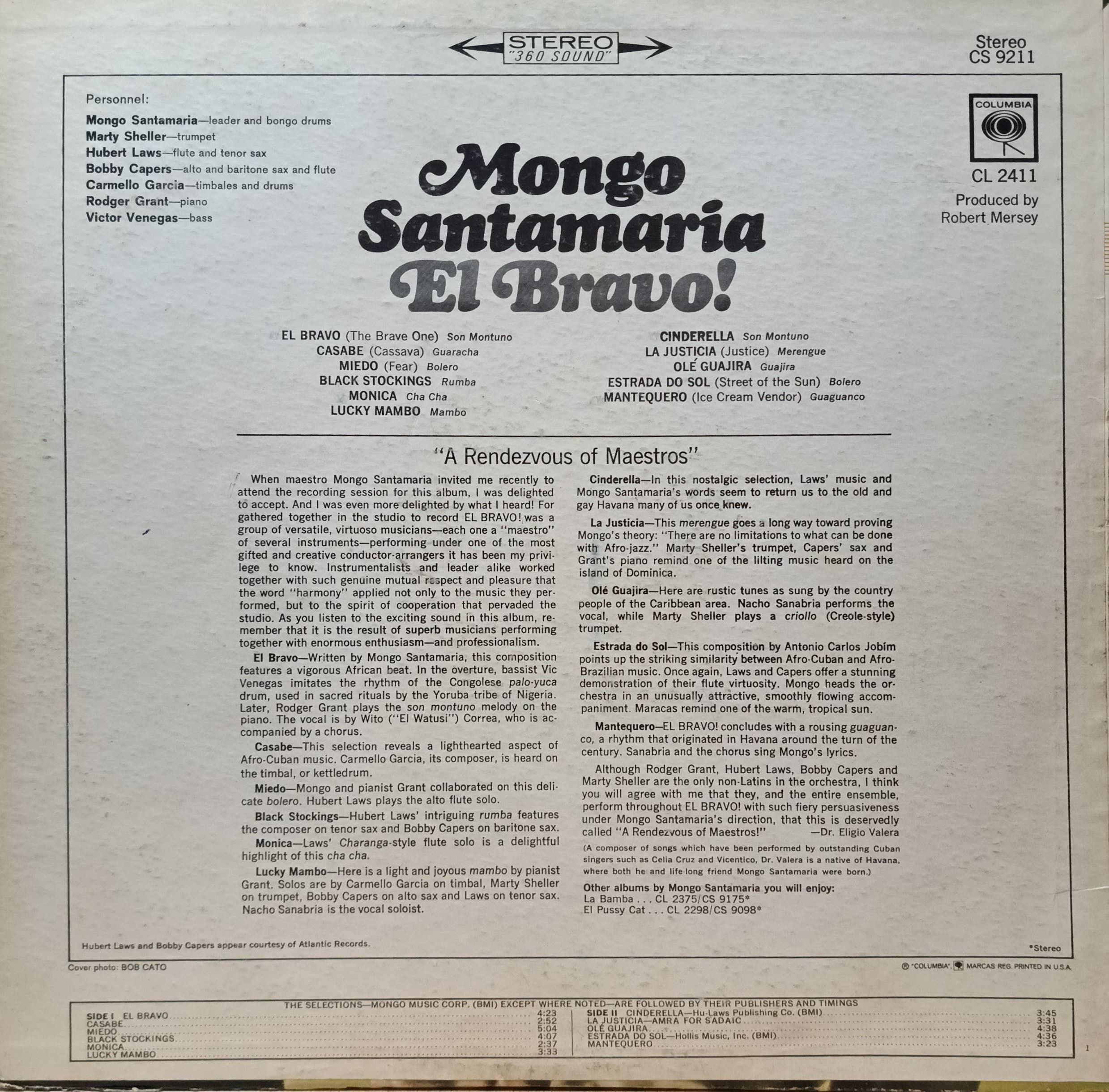 Mongo Santamaria — El Bravo! — виниловая пластинка LP — США, 1965, моно, Columbia Records — изображение 2