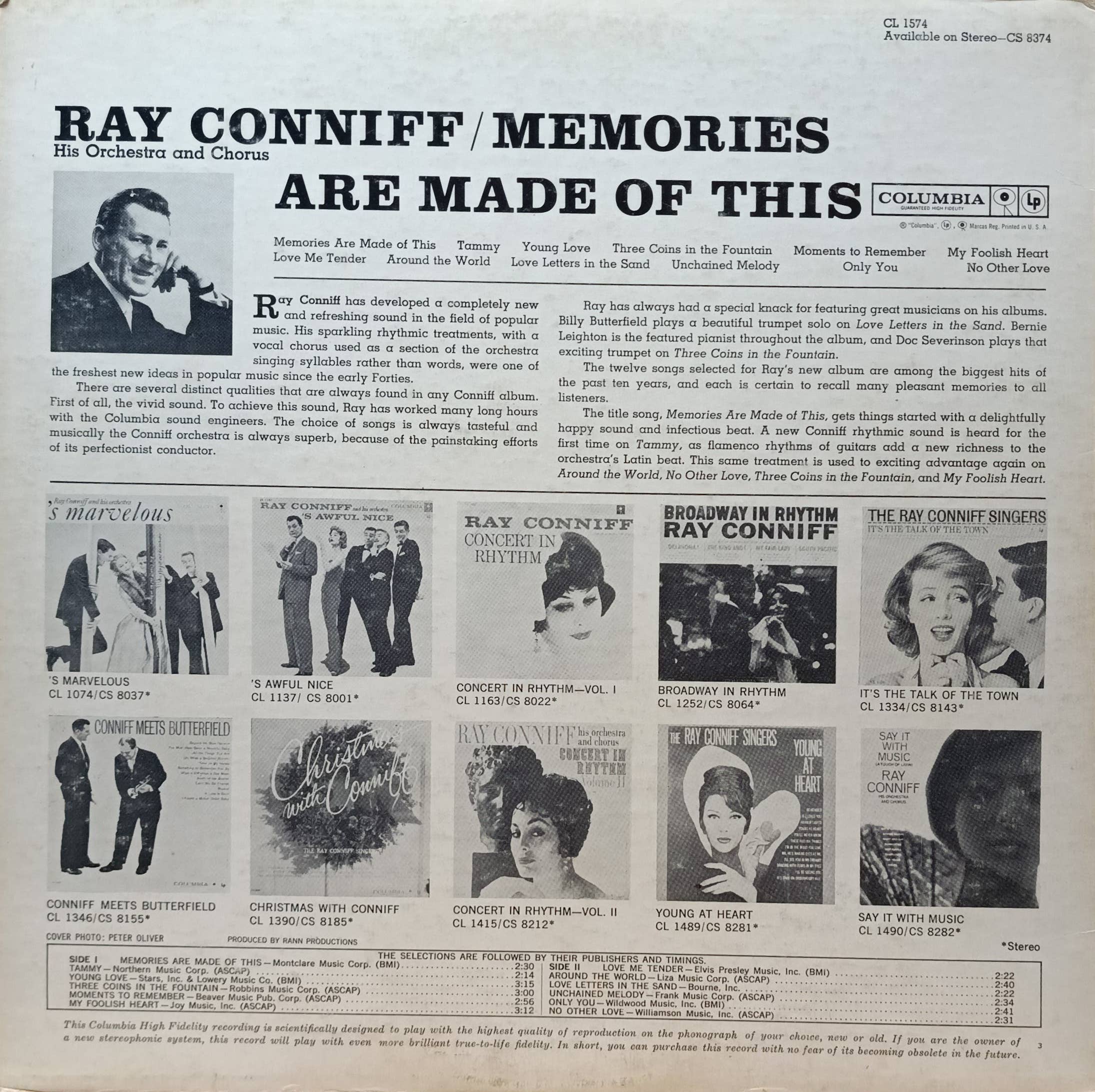 Ray Conniff And His Orchestra And Chorus — Memories Are Made Of This — LP, Columbia, 1959–1960 — изображение 2