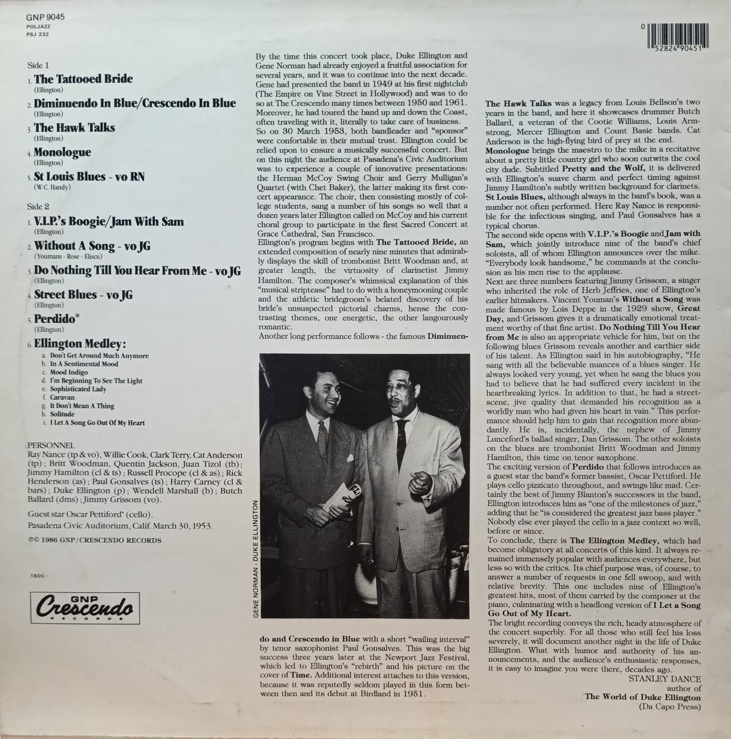 Duke Ellington — The 1953 Pasadena Concert — виниловая пластинка LP — GNP Crescendo, 1986 — изображение 2