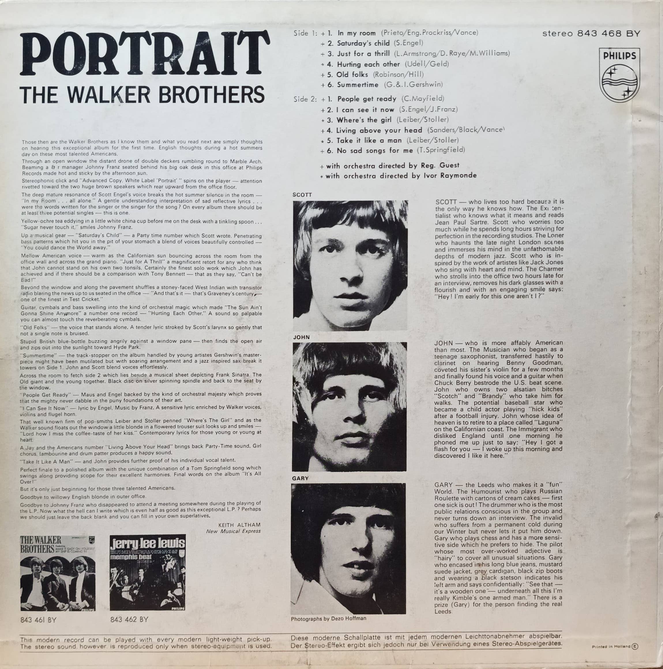 The Walker Brothers — Portrait — виниловая пластинка LP — Великобритания, 1966 — лейбл Philips — изображение 2