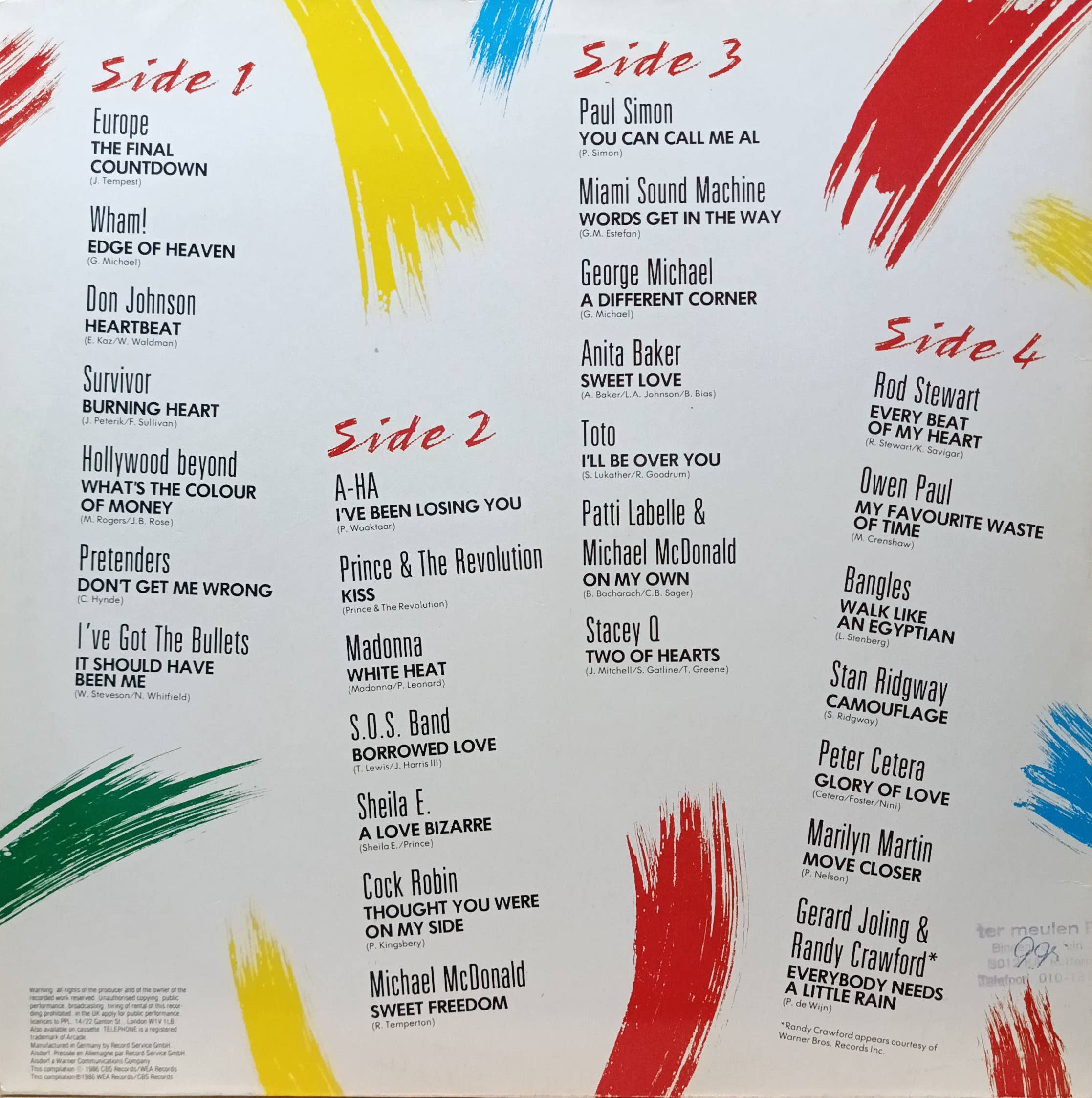 «Hits Album 5» — виниловая пластинка (2 LP), Various Artists, 1986, WEA/CBS, Нидерланды — изображение 2