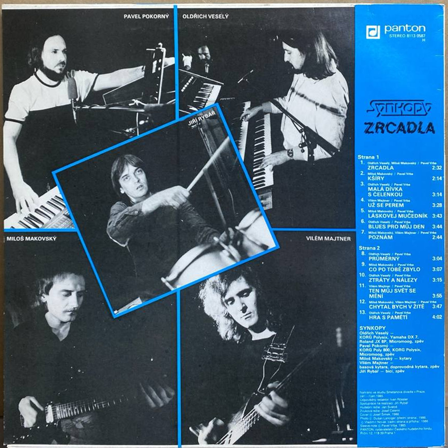 Synkopy — «Zrcadla» — виниловая пластинка LP — Чехословакия, 1986 «Panton» — оборот