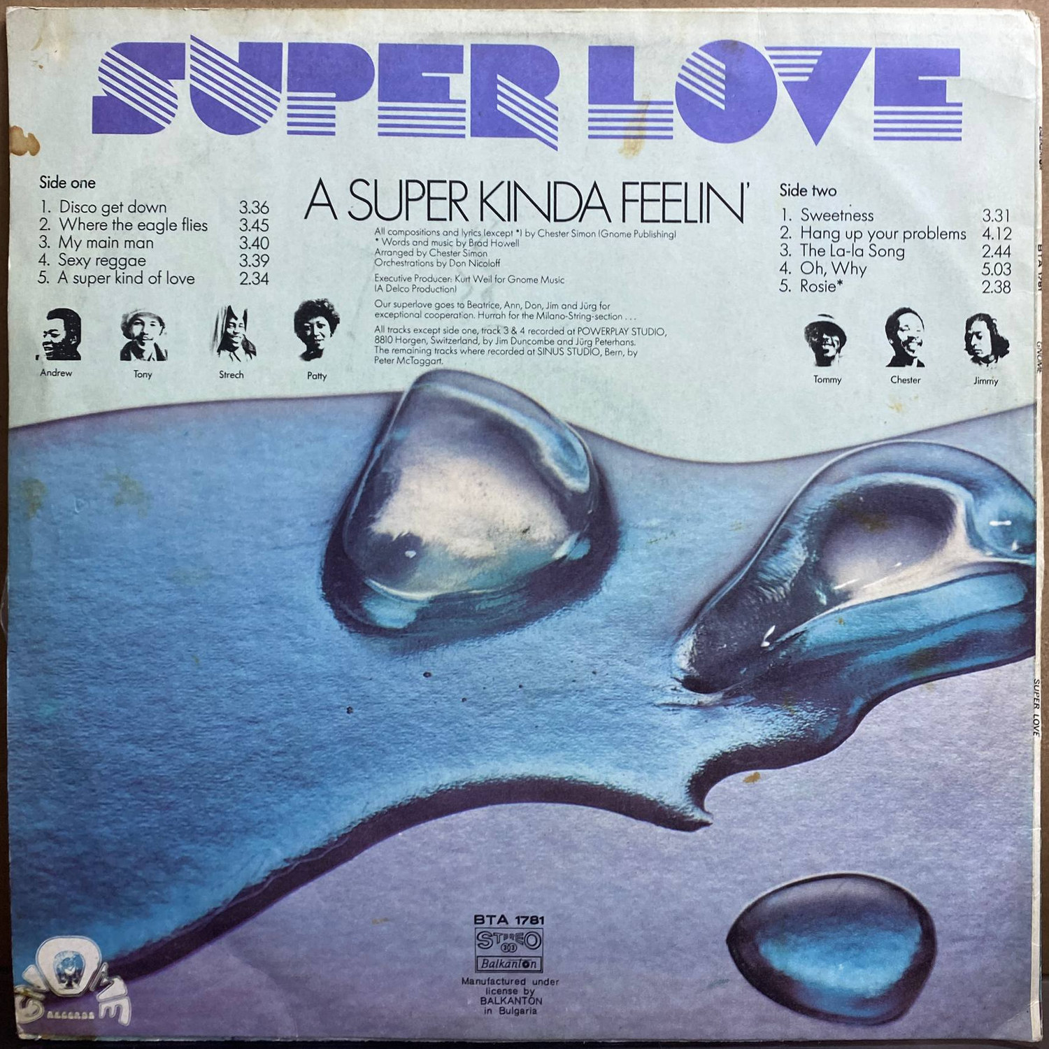 Super Love — «A Super Kinda Feelin'» — виниловая пластинка LP — Болгария, 1979 «Balkanton» — оборот