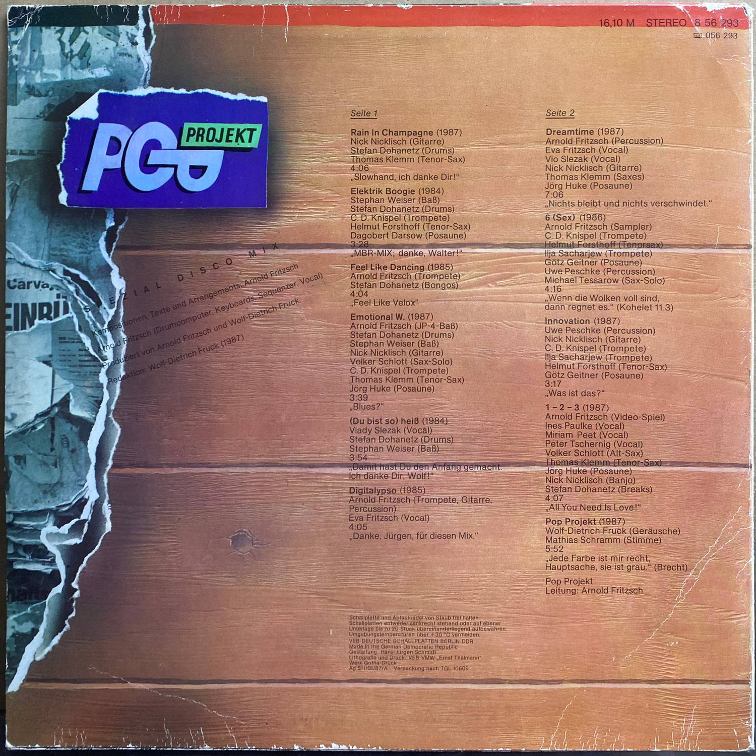 PGO Projekt — «Spezial Disco Mix» — виниловая пластинка LP — ГДР «AMIGA» — оборот