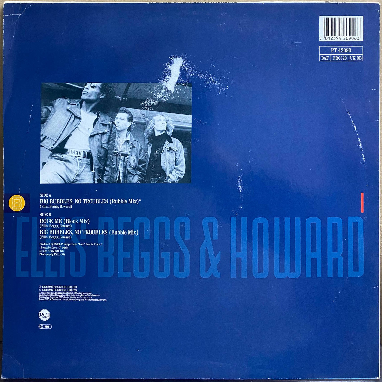 Ellis Beggs & Howard — «Big Bubbles, No Troubles» — виниловый макси-сингл 12" — Великобритания, 1988 «RCA» — оборот