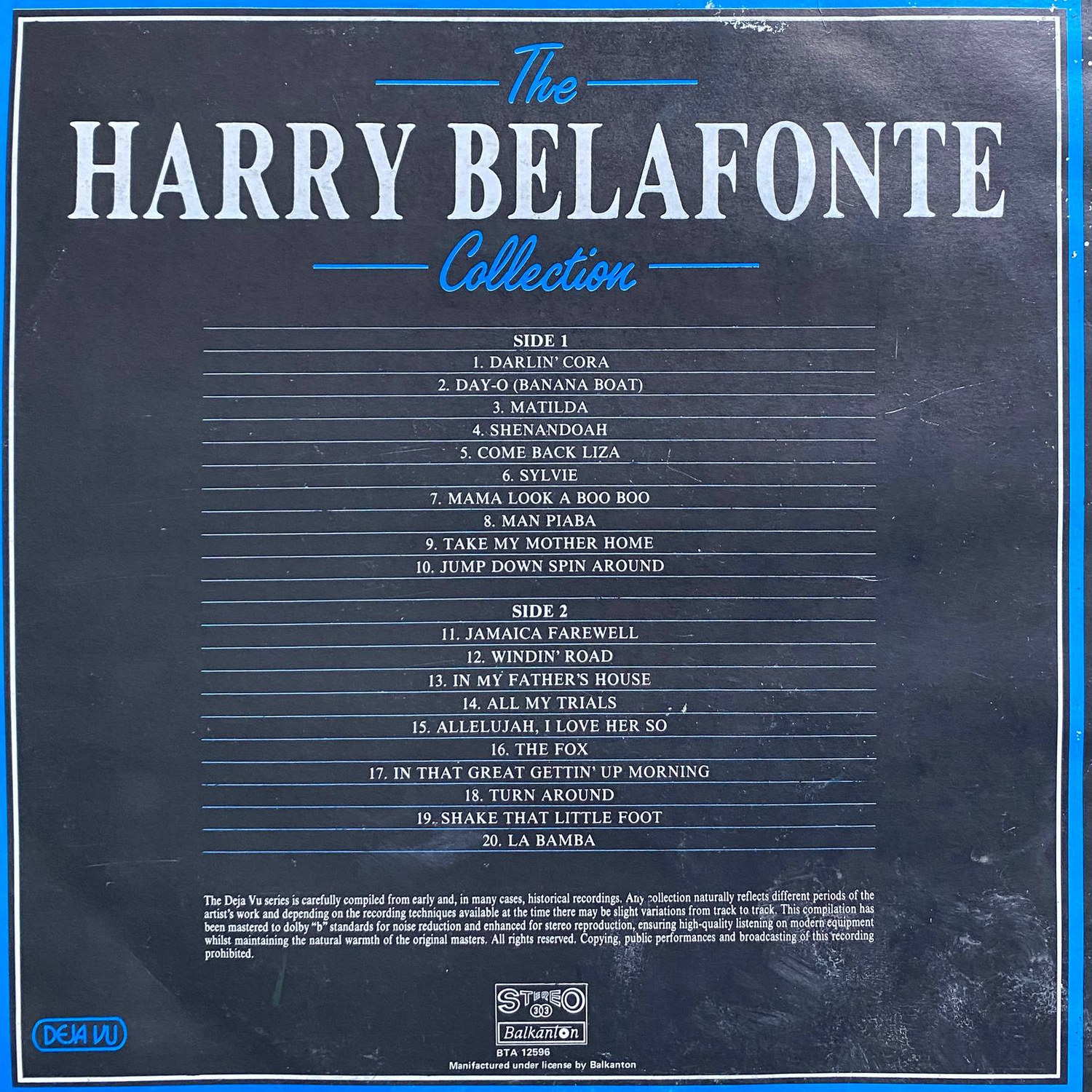Harry Belafonte — «The Harry Belafonte Collection — 20 Golden Greats» — виниловая пластинка LP — «Deja Vu» — оборот