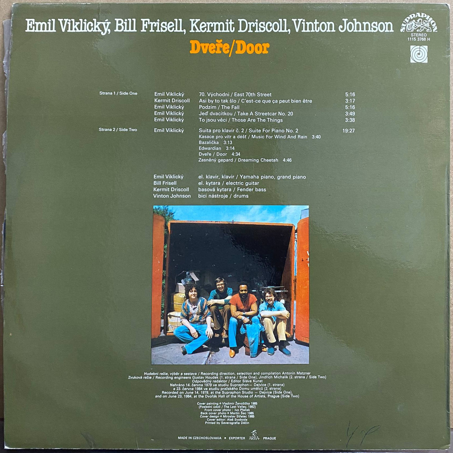 Emil Viklický, Bill Frisell, Kermit Driscoll, Vinton Johnson — «Dveře / Door» — виниловая пластинка LP — Чехословакия, 1985 «Supraphon» — оборот