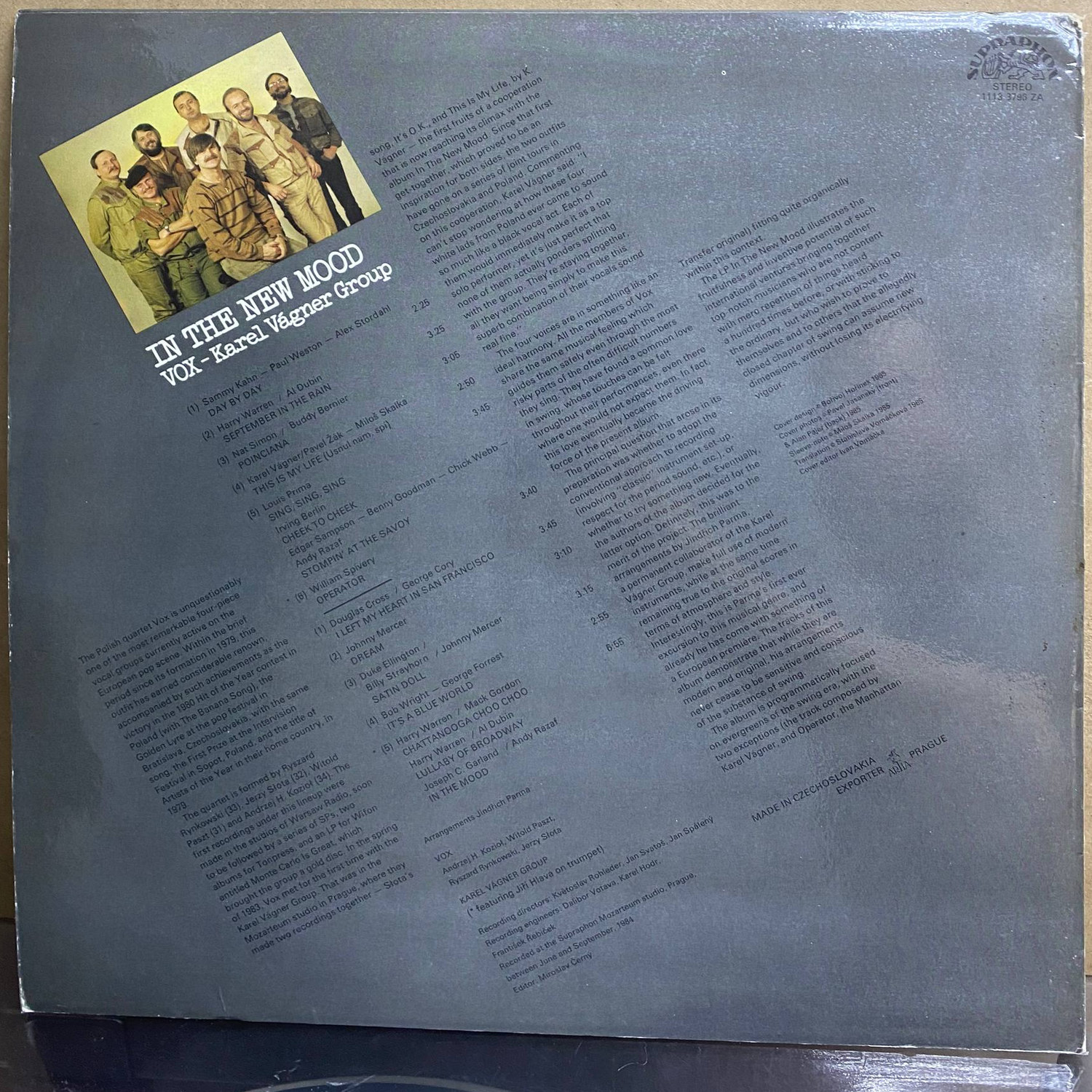 VOX — Karel Vágner Group — «In The New Mood» — виниловая пластинка LP — Чехословакия «Supraphon» — оборот