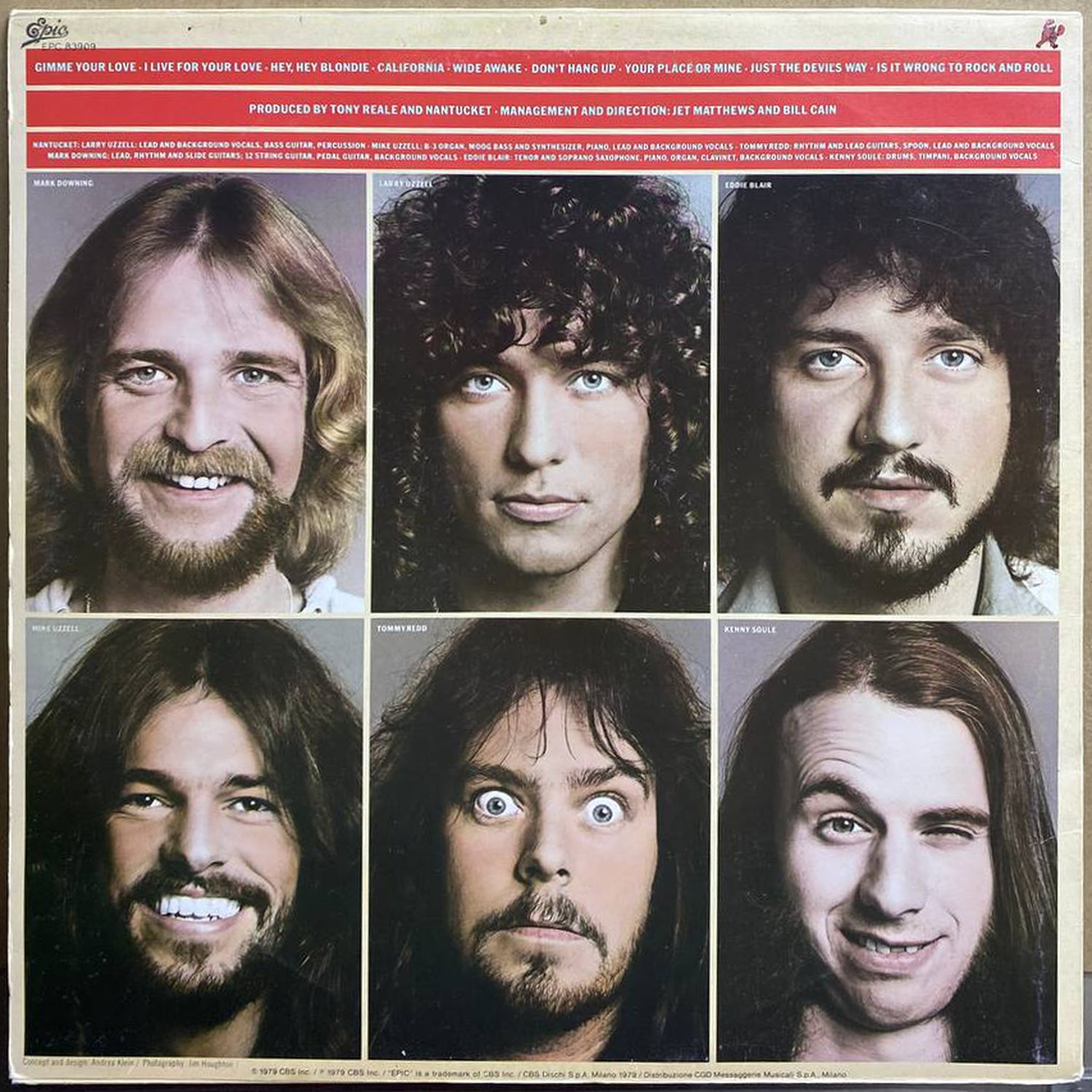 Nantucket — «Your Face or Mine?» — виниловая пластинка LP — Италия, 1979 «Epic» — оборот