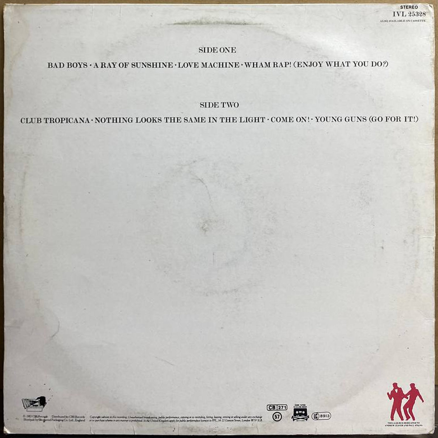 Wham! — «Fantastic» — виниловая пластинка LP — Великобритания, 1983 «Innervision» — оборот
