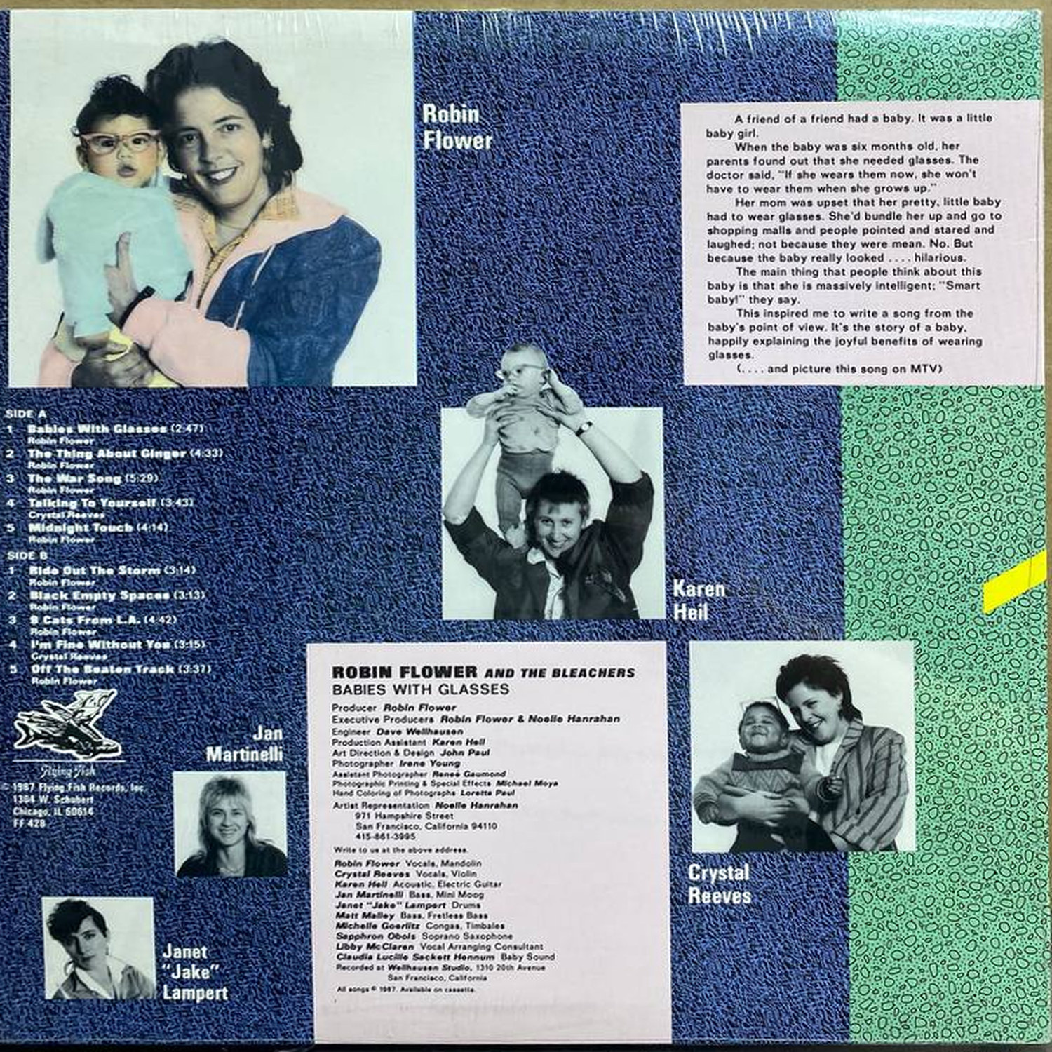 Robin Flower and the Bleachers — «Babies With Glasses» — виниловая пластинка LP — США, 1987 «Green Linnet Records» — оборот