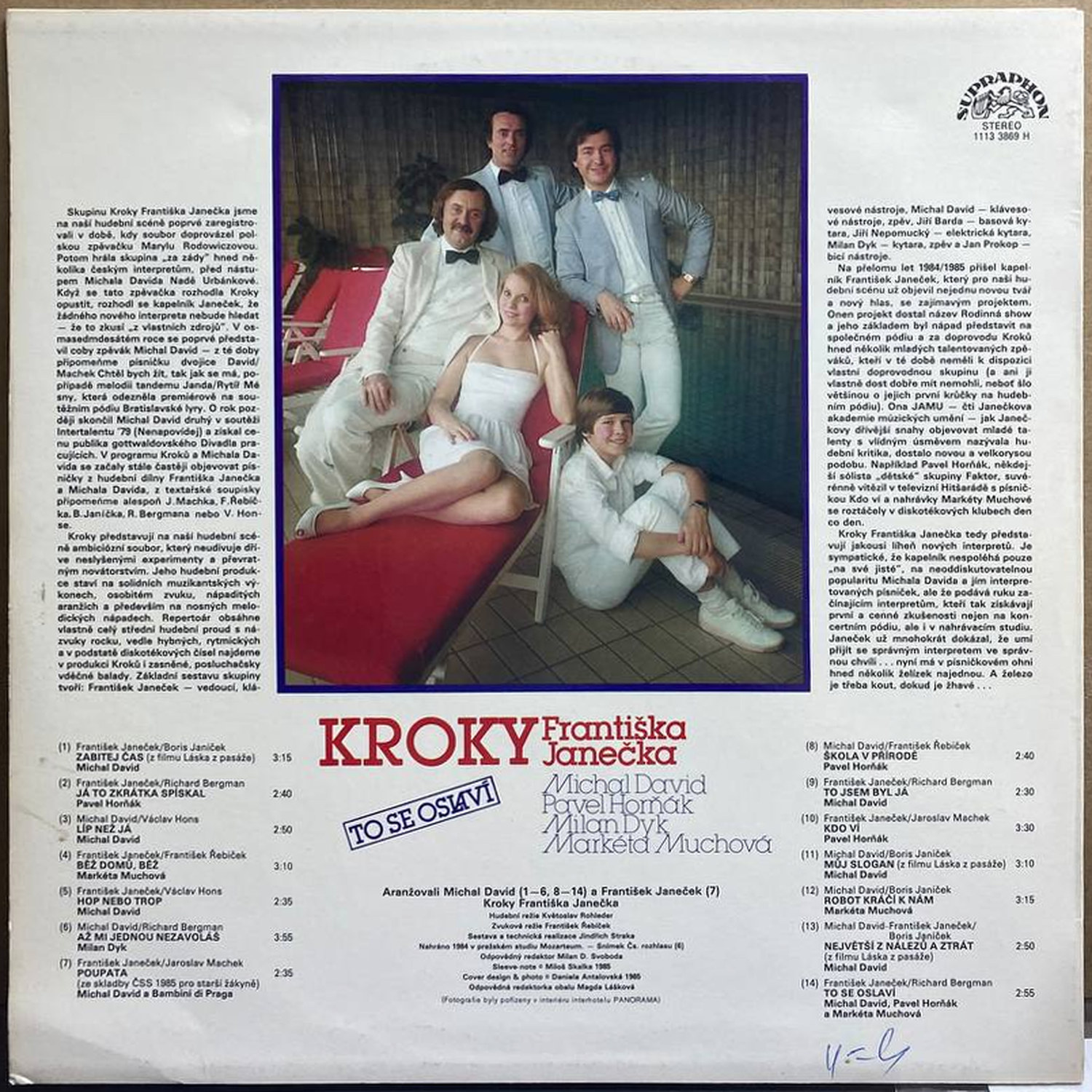Kroky Františka Janečka — «To se oslaví» — виниловая пластинка LP — Чехословакия «Supraphon» — оборот